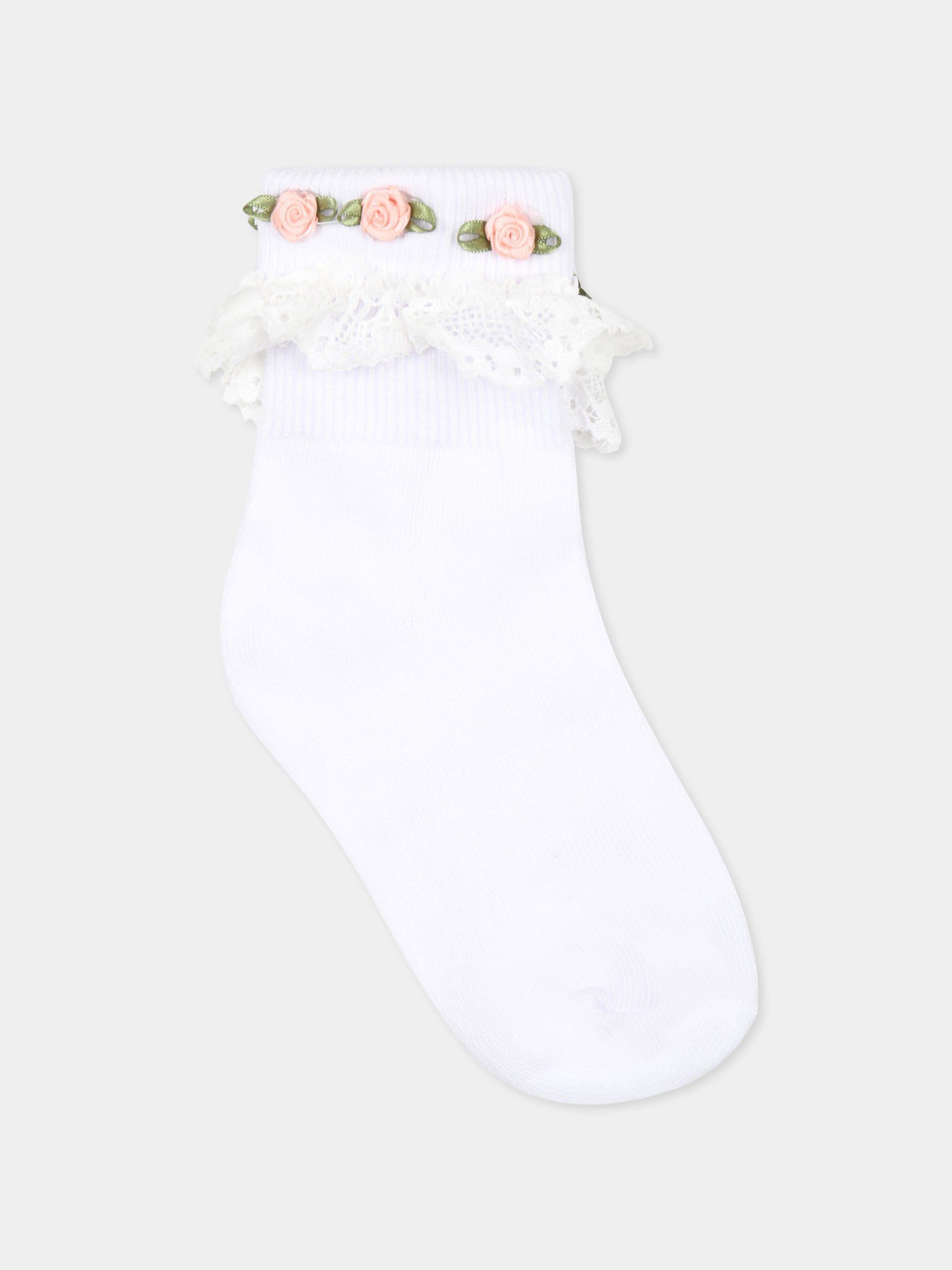 Set calzini bianchi per bambina con roselline,Konges Sløjd,KS102241 OPTIC WHITE