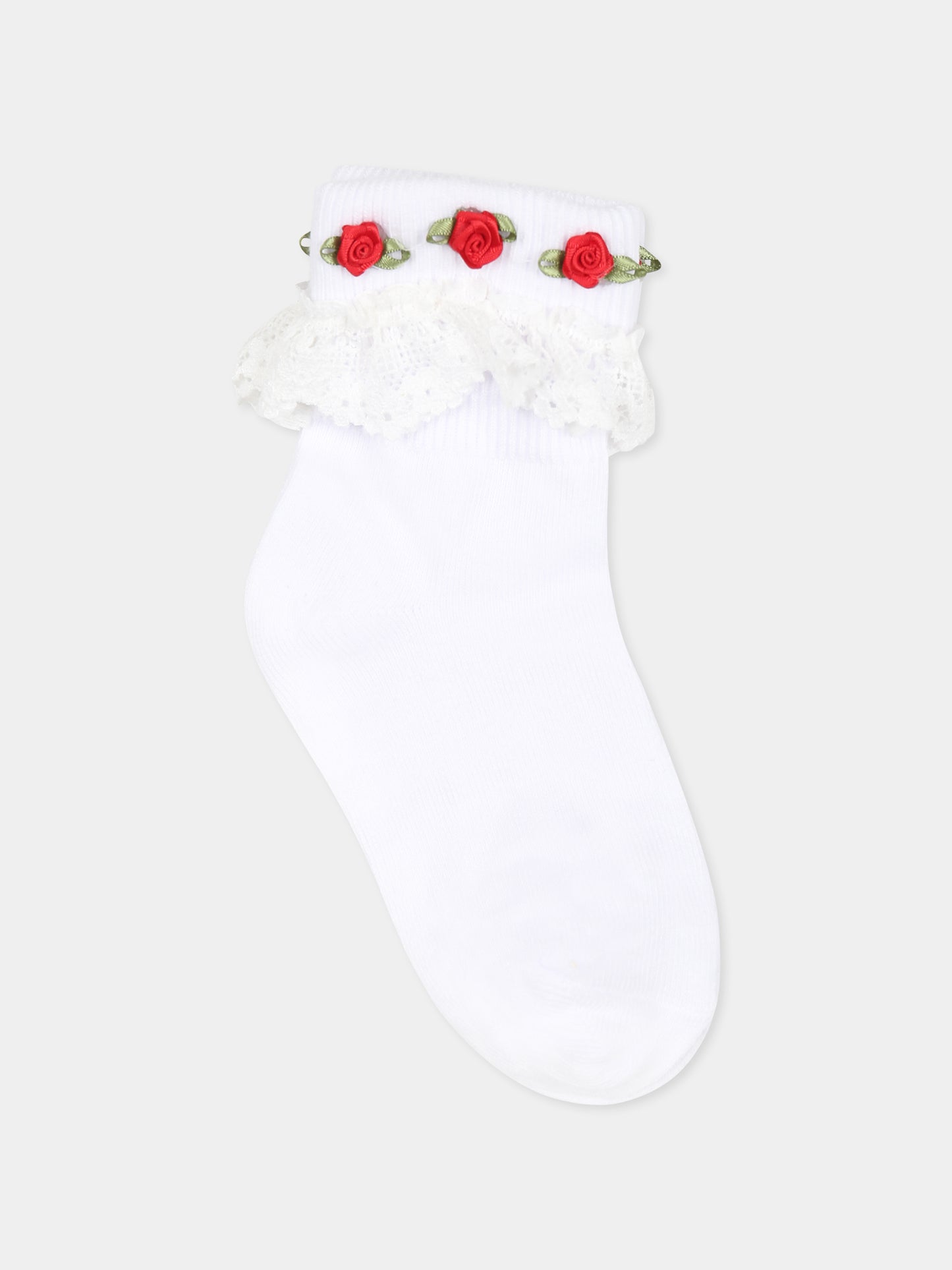 Set calzini bianchi per bambina con roselline,Konges Sløjd,KS102241 OPTIC WHITE