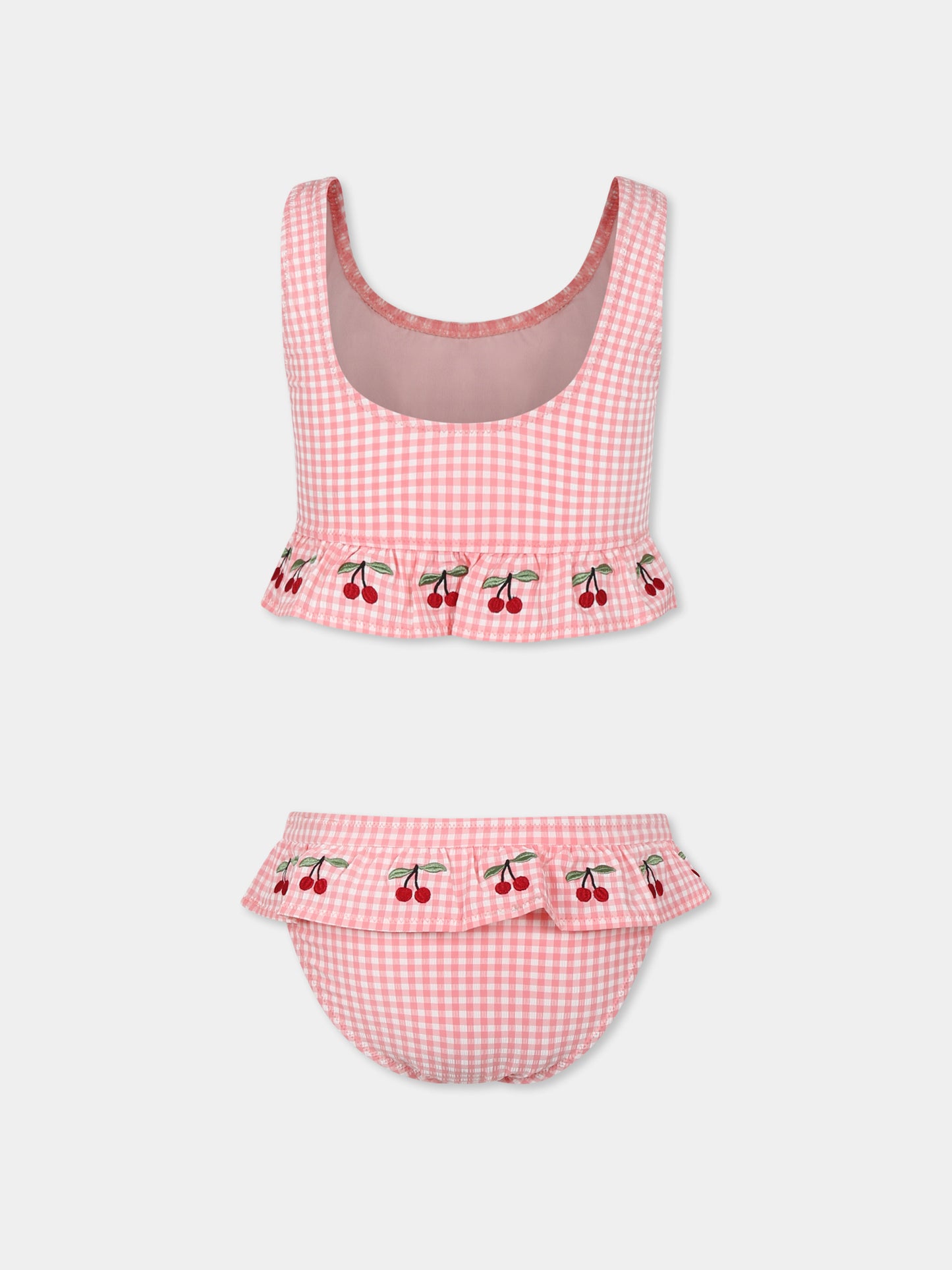 Pink bikini for girl with cherries