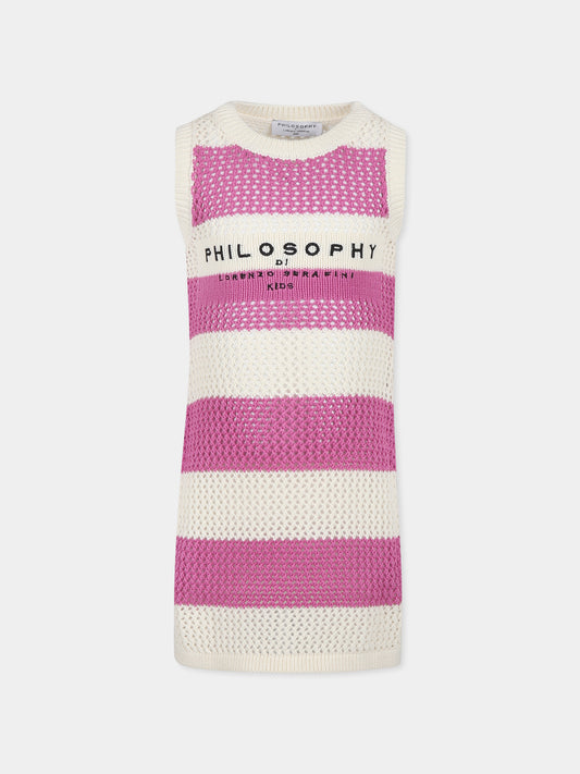 Vestito fucsia per bambina con logo,Philosophy,I9E035 5706 P493