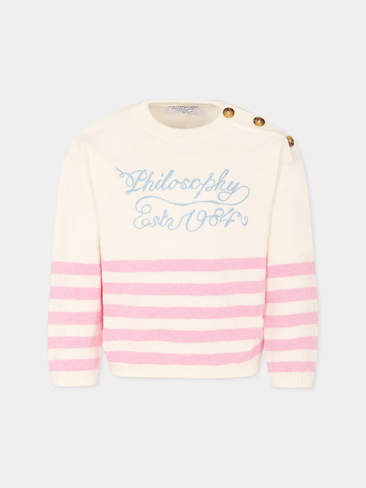 Maglione avorio per bambina con logo,Philosophy,I9E612 5045 P390
