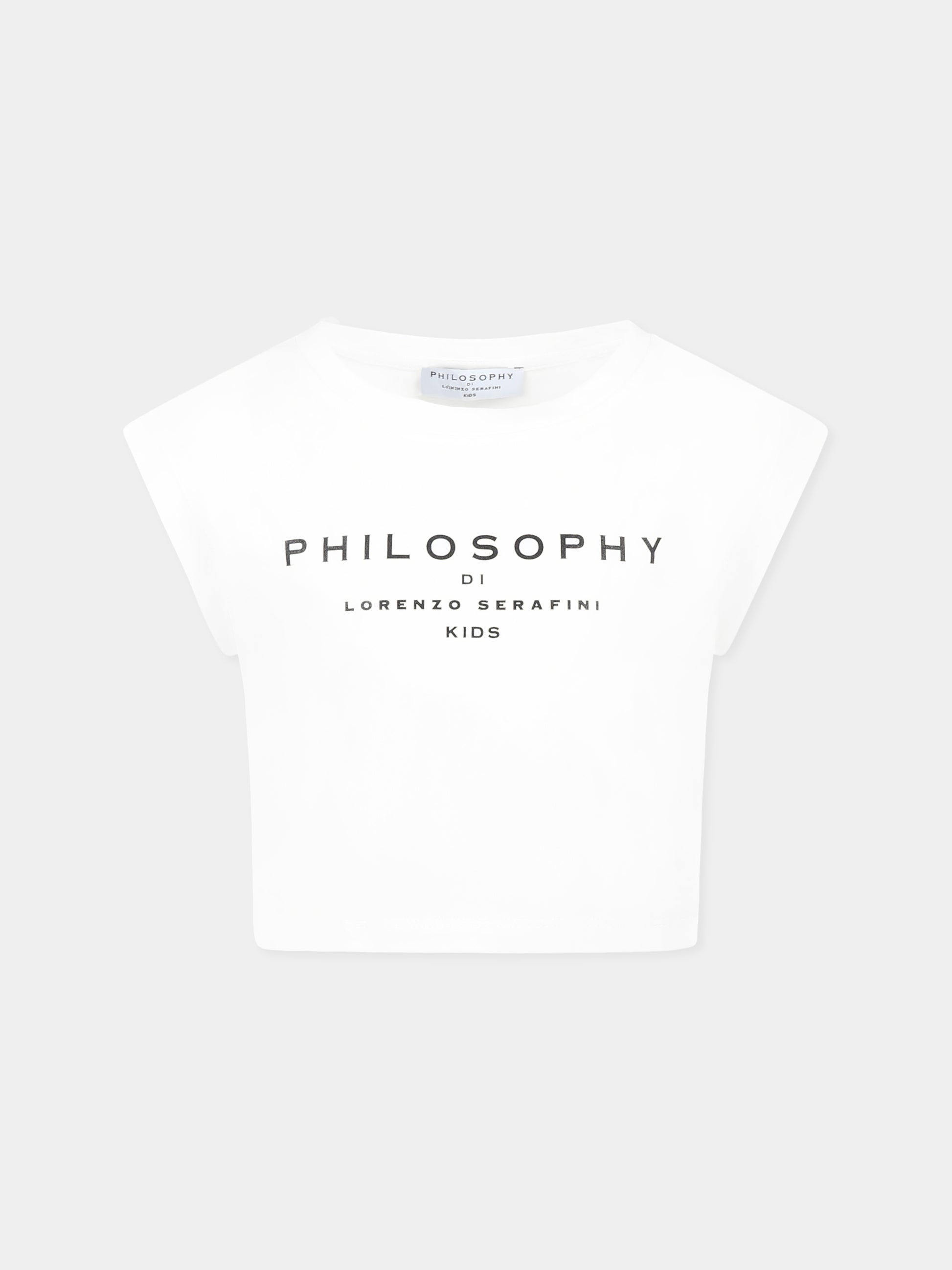 T-shirt crop bianca per bambina con logo,Philosophy,I1E603 5203 P001