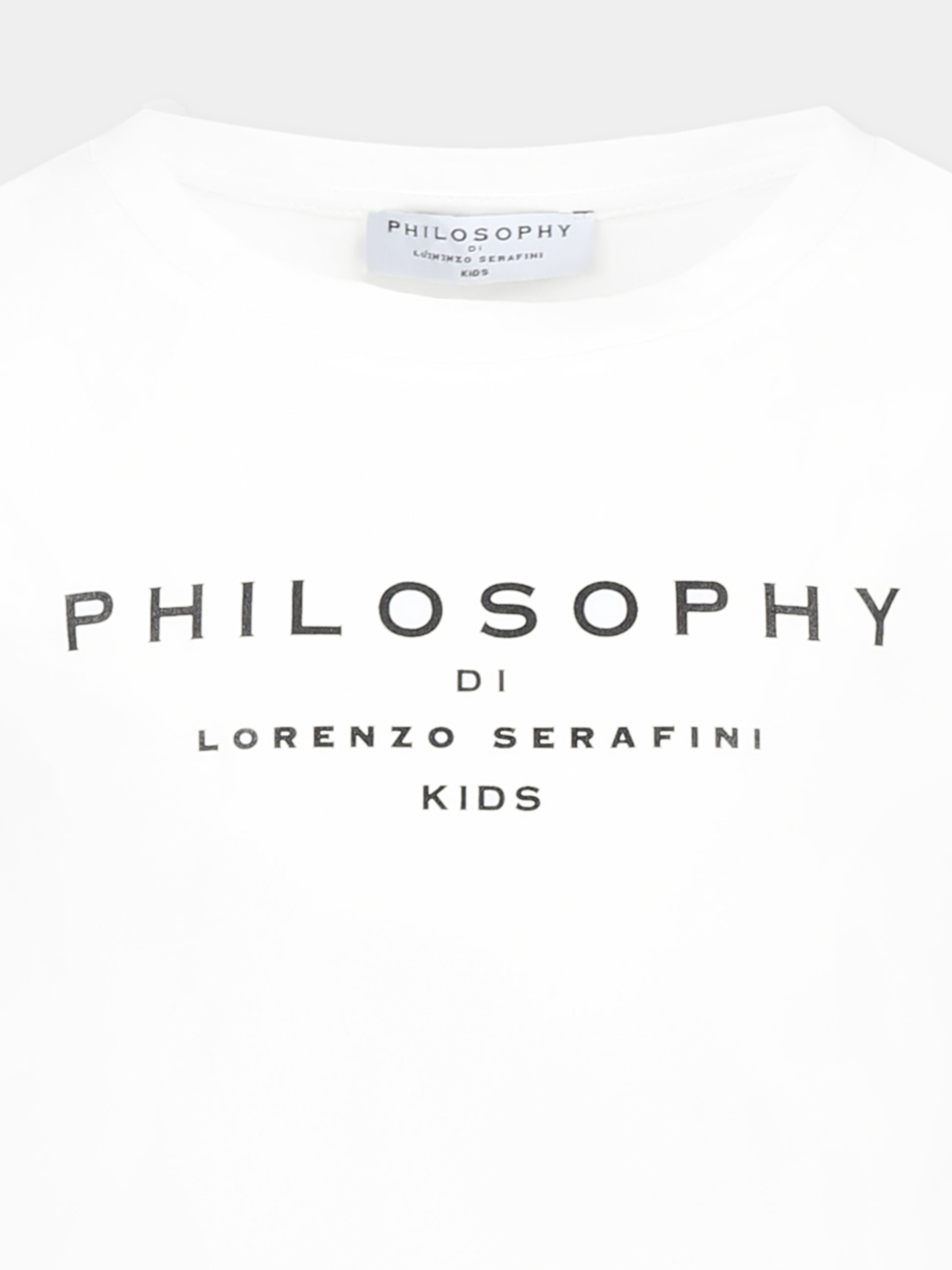 T-shirt crop bianca per bambina con logo,Philosophy,I1E603 5203 P001