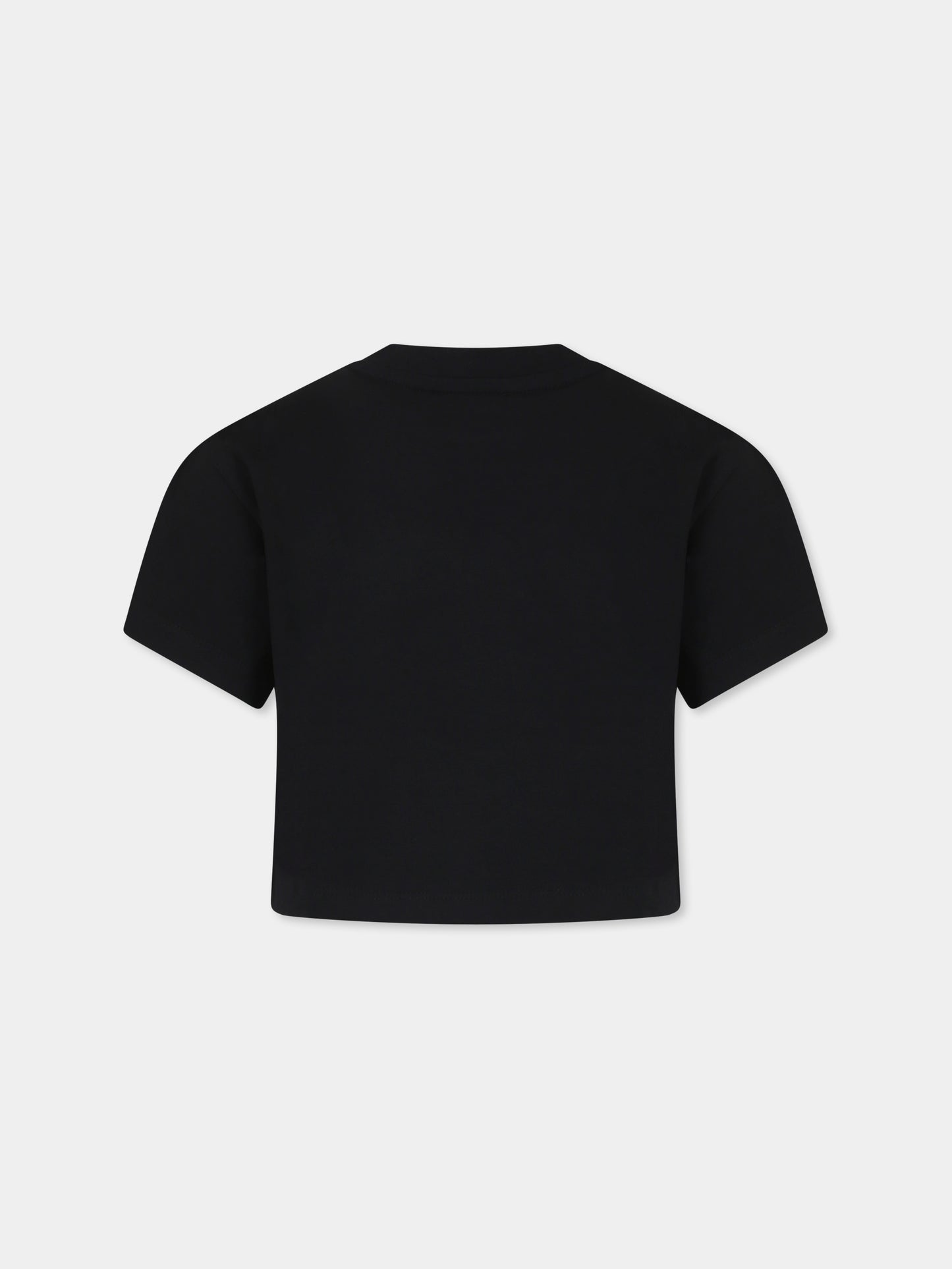 T-shirt crop nera per bambina con logo,Pinko,KFTS001 C JE010 N000
