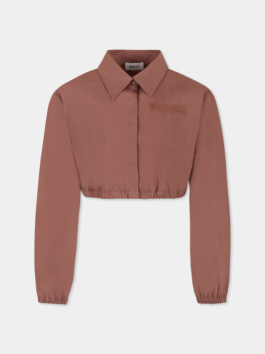Camicia crop marrone per bambina con logo,Pinko,KFCA004 0 CA101 6018