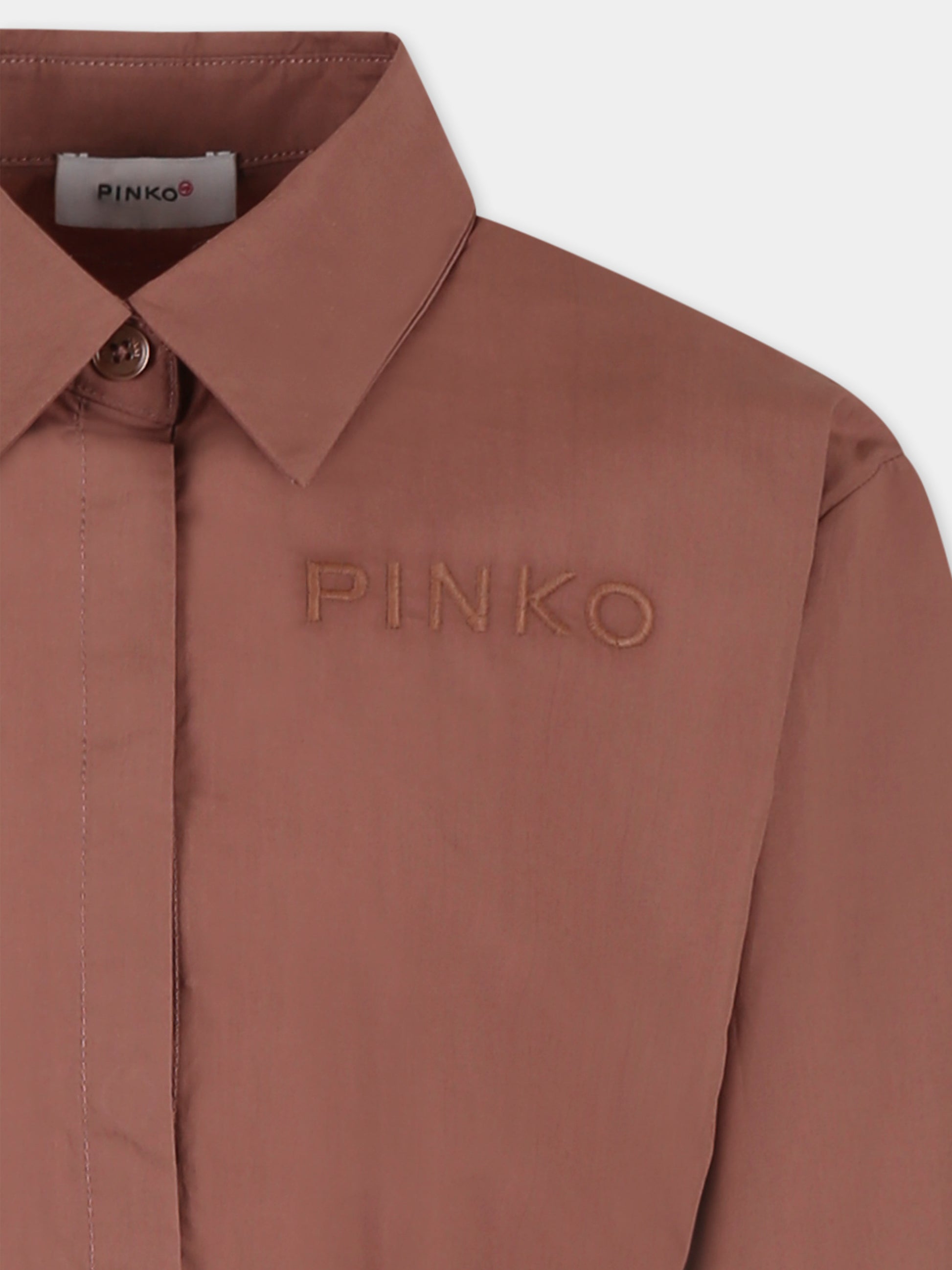 Camicia crop marrone per bambina con logo,Pinko,KFCA004 0 CA101 6018