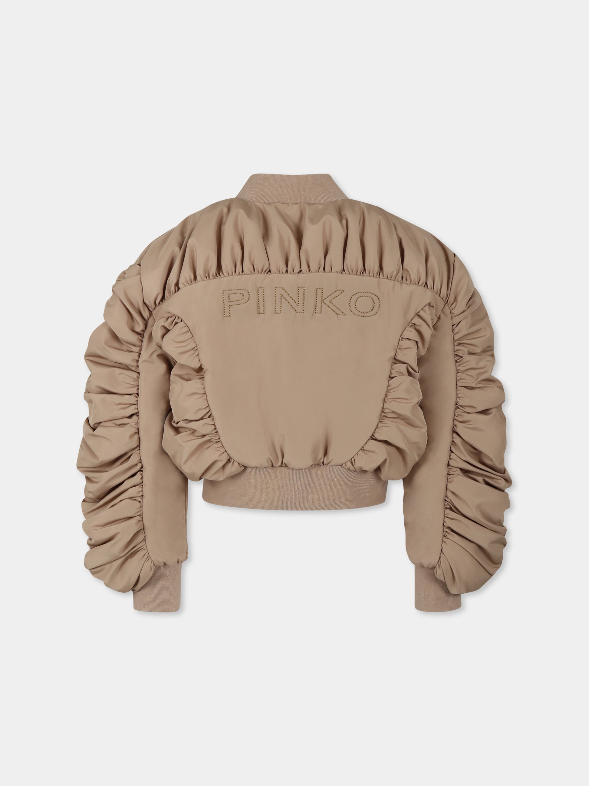 Bomber crop beige per bambina con logo,Pinko,KFGB004 0 NY167 0062