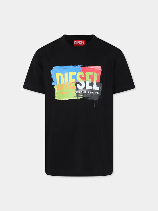 T-shirt nera per bambino con logo,Diesel,J01776 00YI9 K900