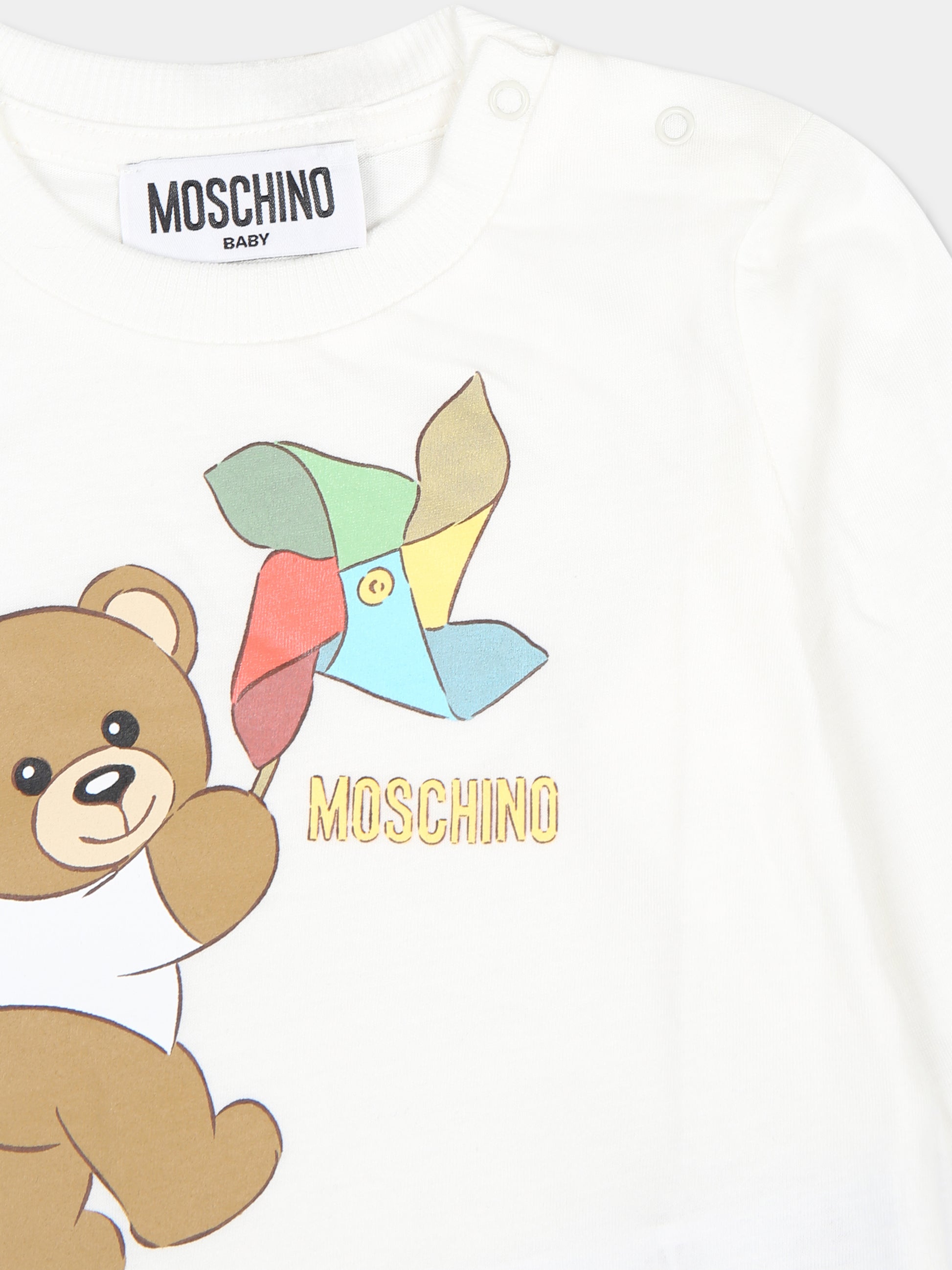 T-shirt bianca per neoanto con Teddy Bear,Moschino Kids,M8O00D LAA03 10063