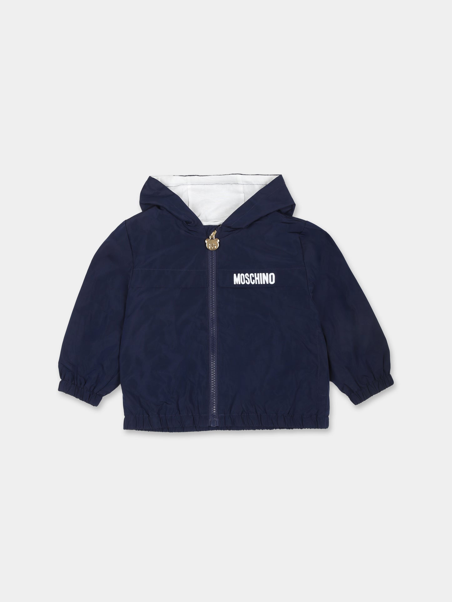 Giacca a vento blu per neonato con Teddy Bear e papera,Moschino Kids,MUS02J L3A39 40016