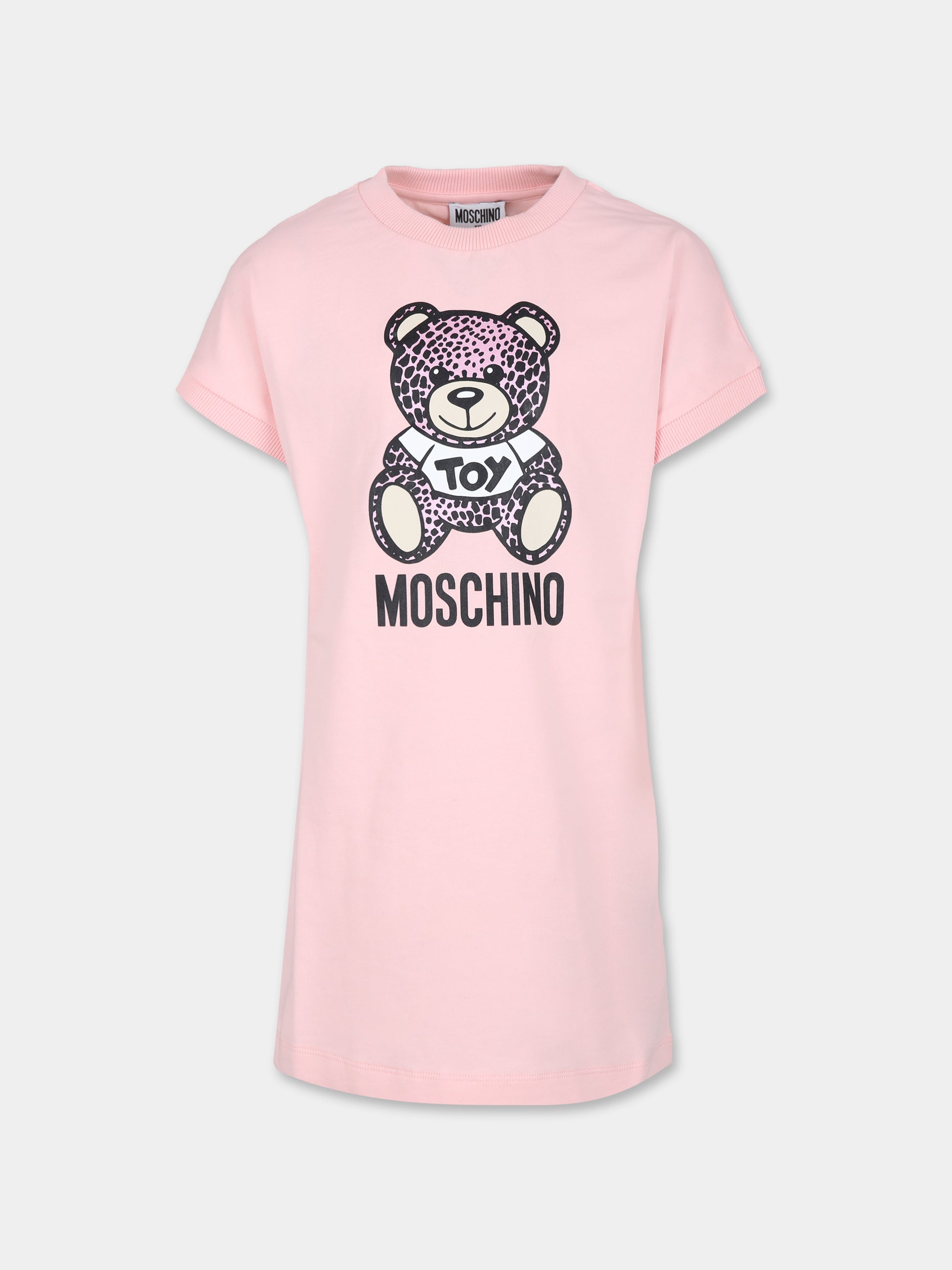 Vestito rosa per bambina con Teddy Bear,Moschino Kids,HDV0EA LDA13 50209