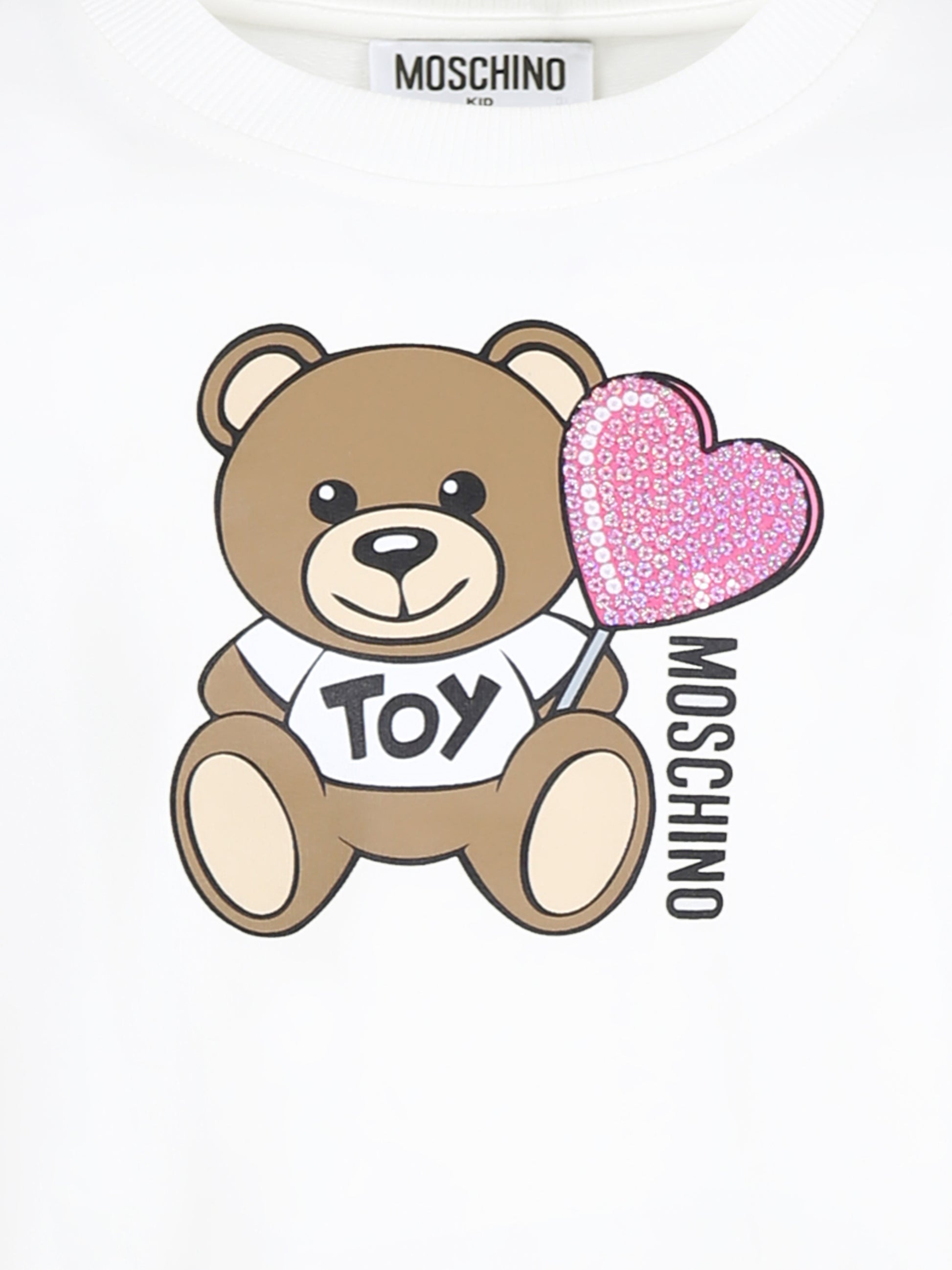 Felpa avorio per bambina con Teddy Bear e cuore,Moschino Kids,HDF066 LDA00 10063