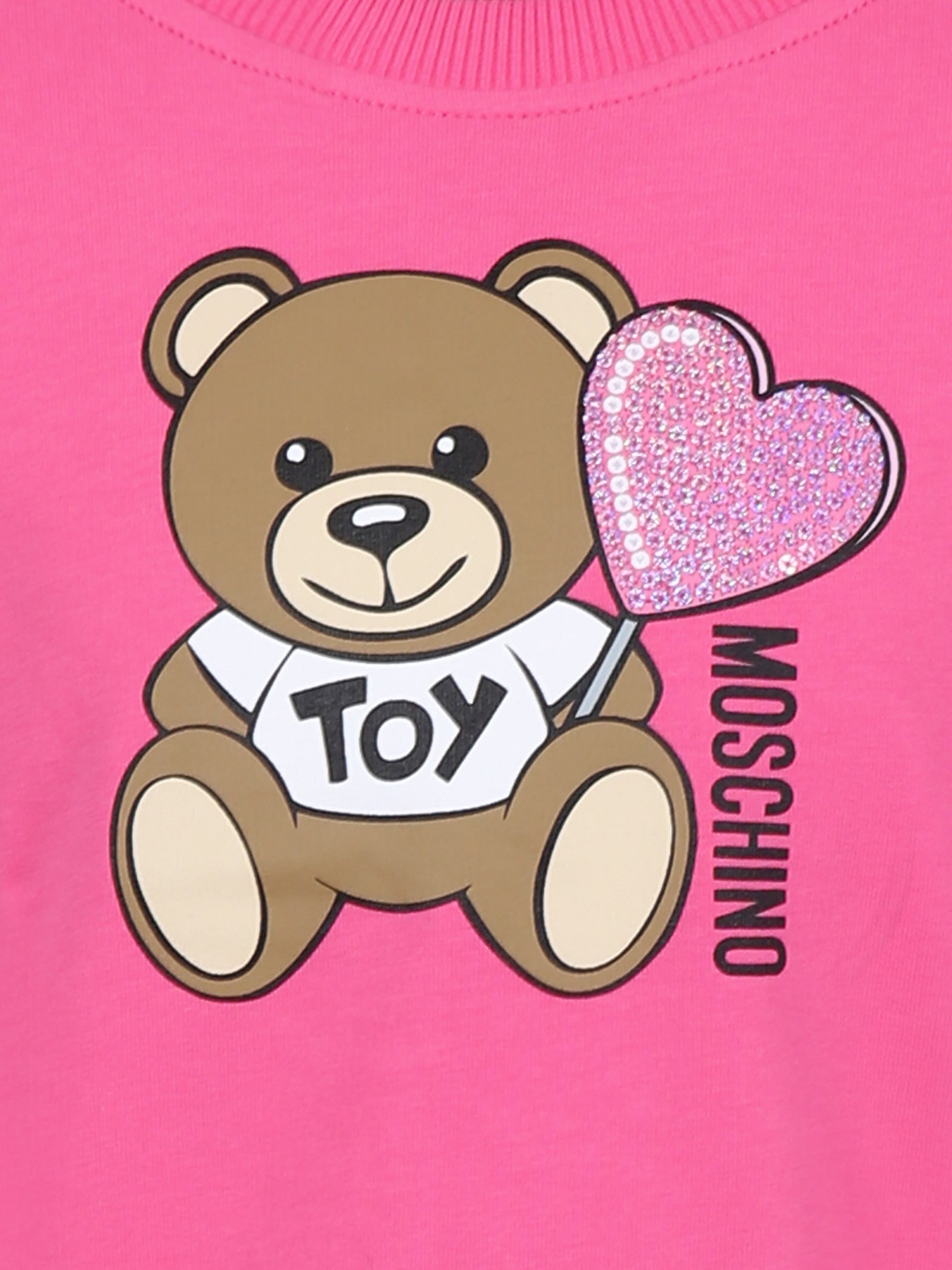 Felpa fucsia per bambina con Teddy Bear e cuore,Moschino Kids,HDF066 LDA00 50533