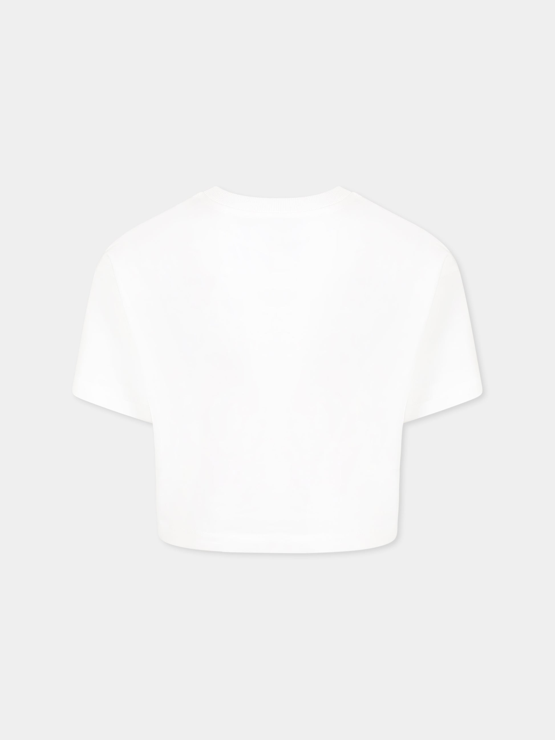 T-shirt crop bianca per bambina con Teddy Bear,Moschino Kids,HDM06O LBA00 10101