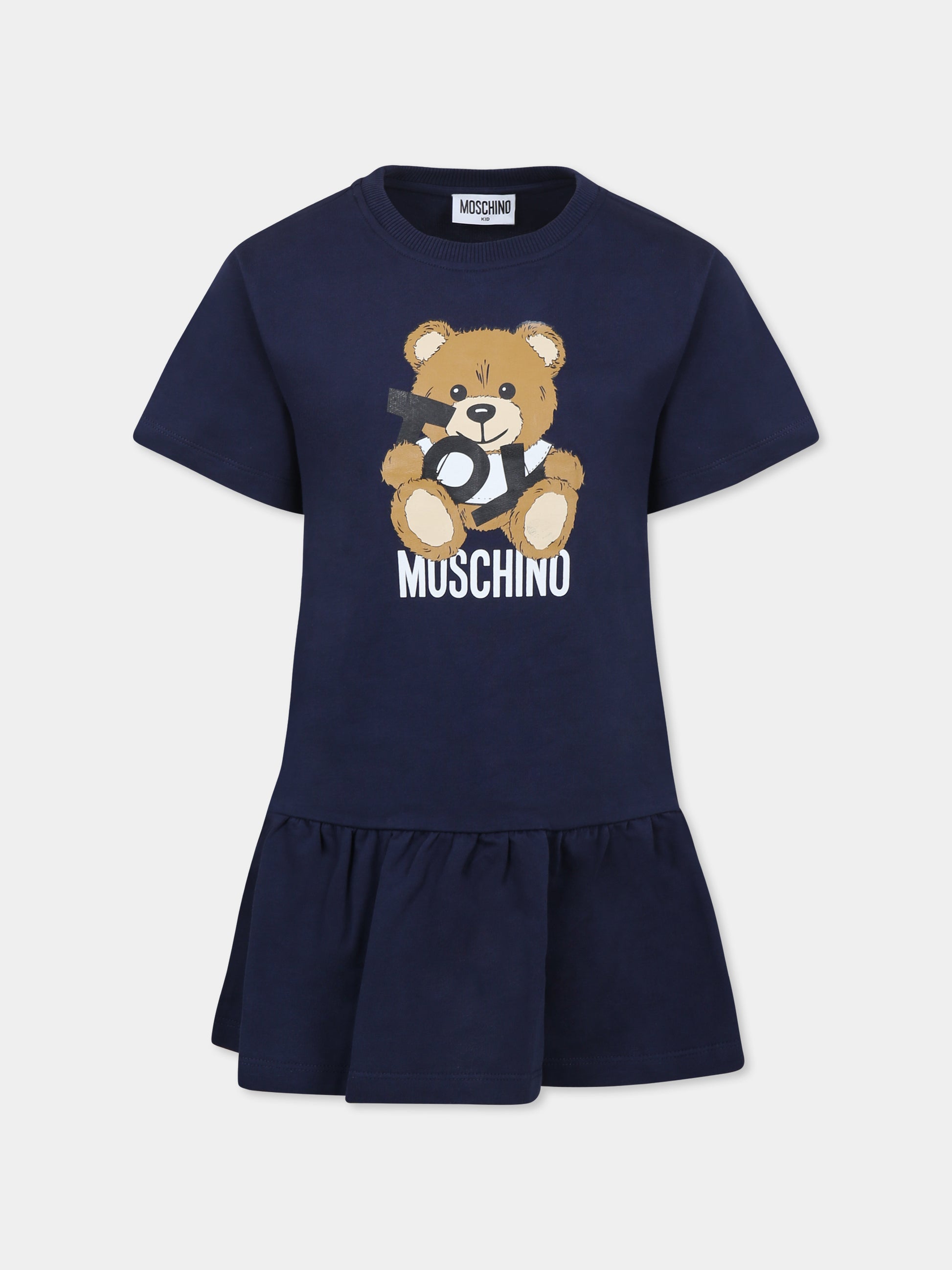 Vestito blu per bambina con Teddy Bear,Moschino Kids,HDV0GB LCA19 40016