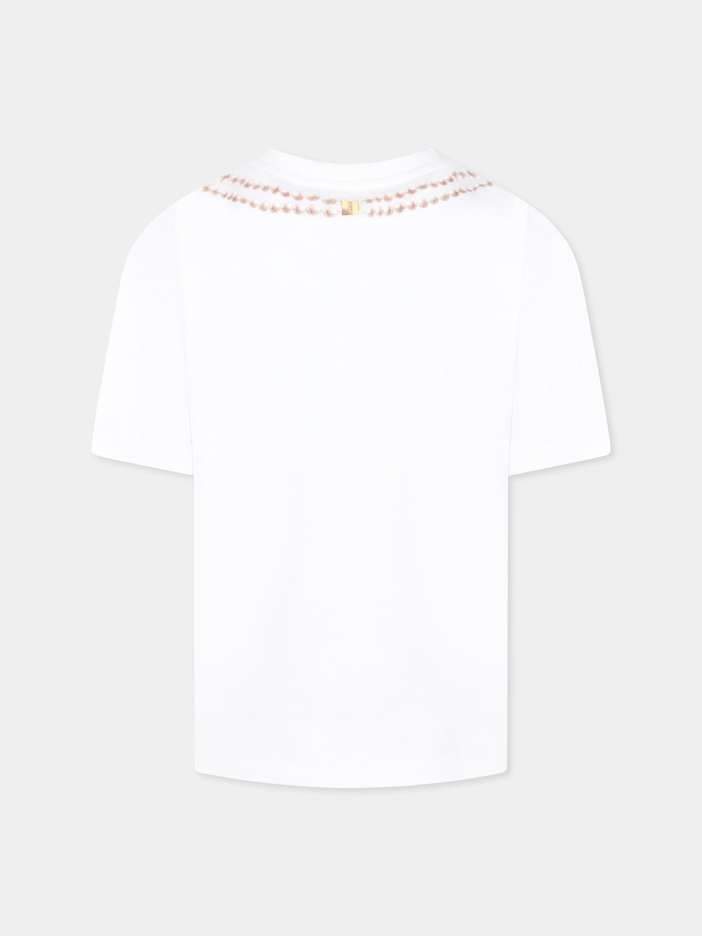 T-shirt bianca per bambina con stampa cornetto italiano,Moschino Kids,HIM060 LAA02 10101