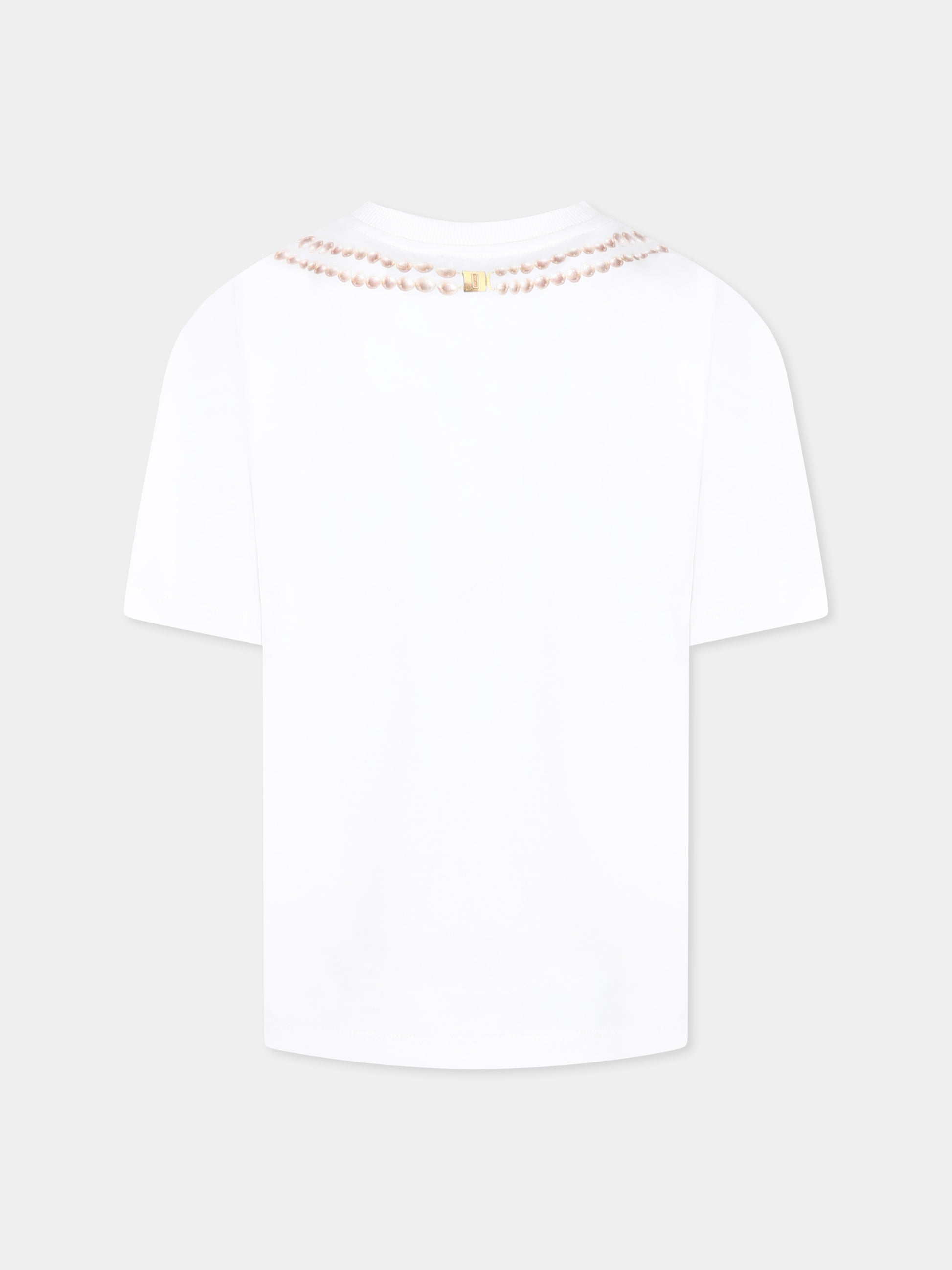 T-shirt bianca per bambina con stampa cornetto italiano,Moschino Kids,HIM060 LAA02 10101