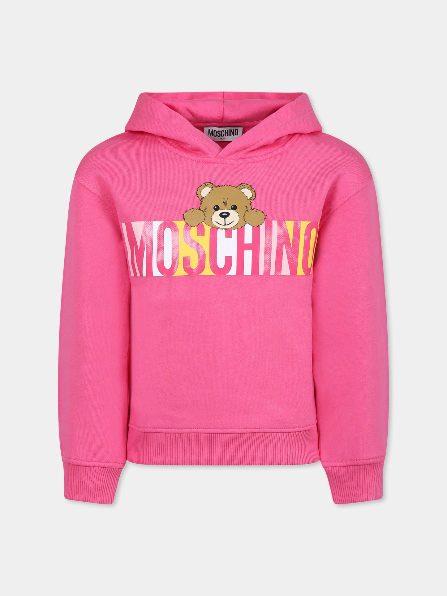 Felpa fucsia per bambina con Teddy Bear e logo,Moschino Kids,HPF07K LCA52 50533