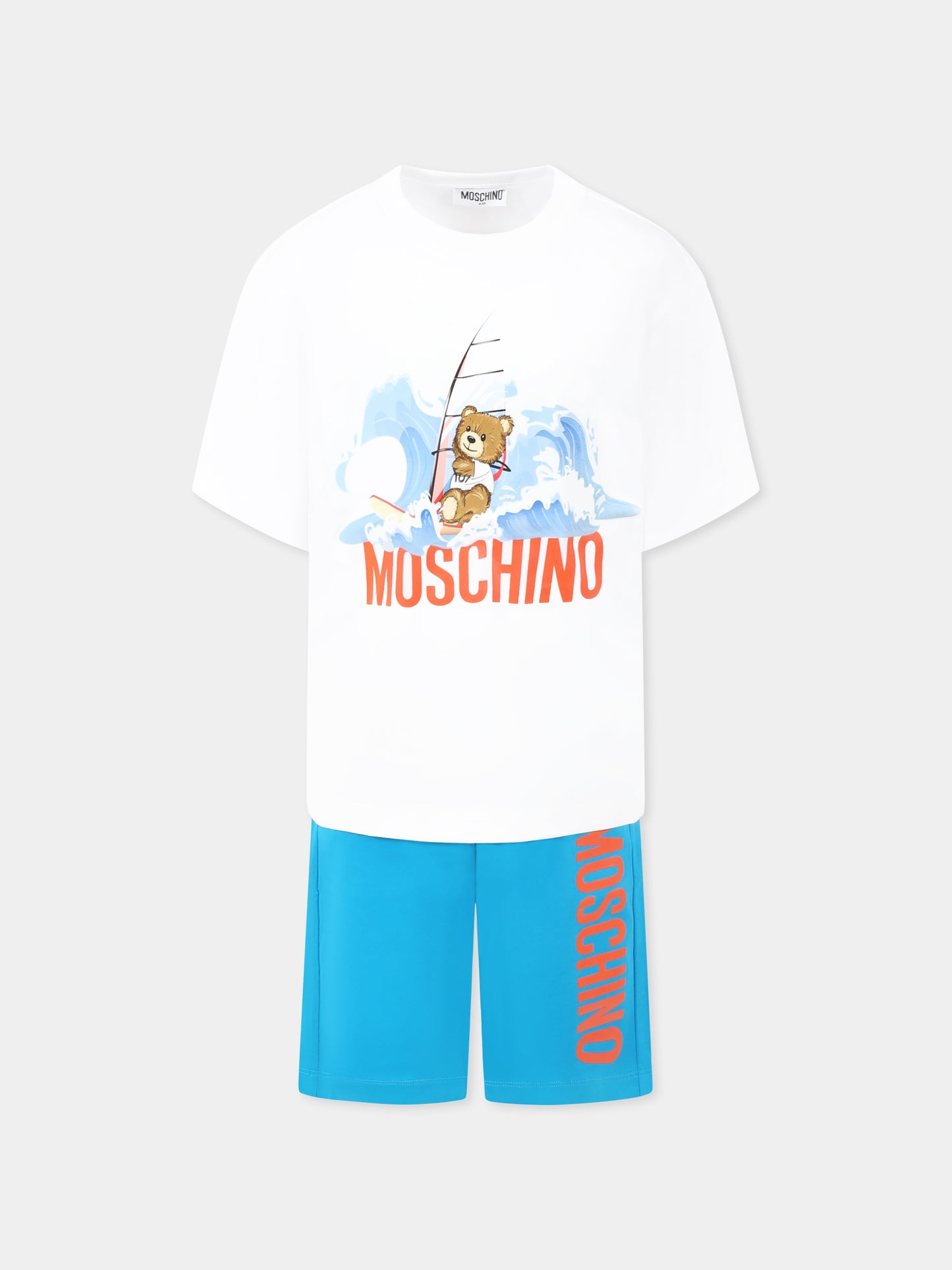 Completo multicolor per bambino con Teddy Bear e tavola da windsurf,Moschino Kids,HUG00Q LAA42 83542