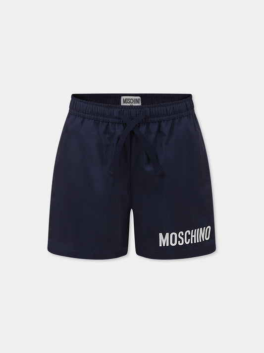 Boxer mare blu per bambino con logo,Moschino Kids,HUL01J LKA02 40016