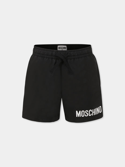 Black swim shorts for boy with logo