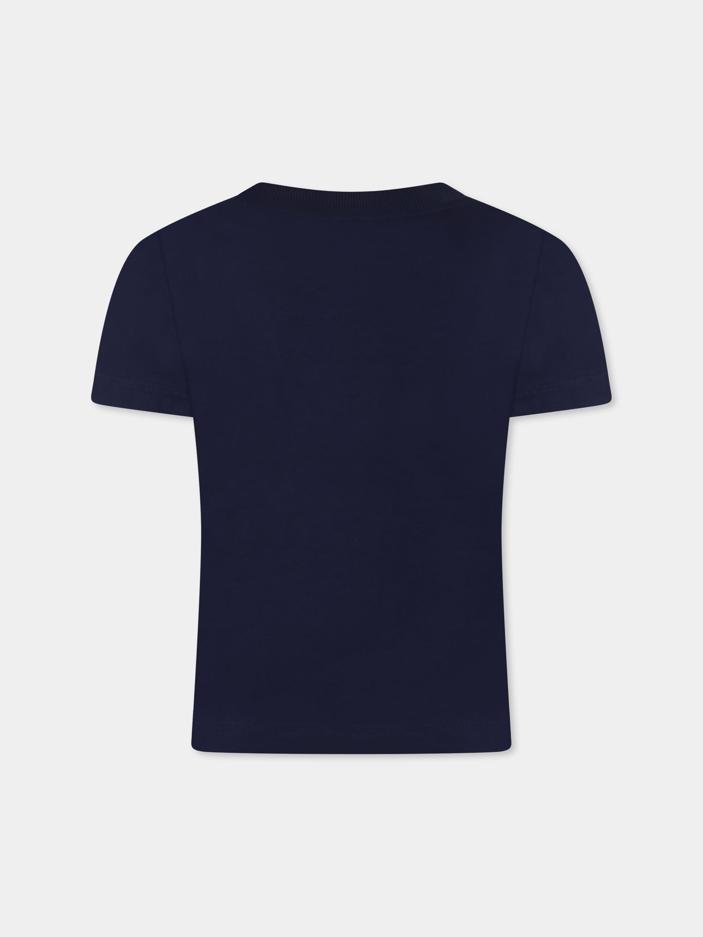 T-shirt blu per bambino con tre Teddy Bears,Moschino Kids,HUM059 LAA23 40016