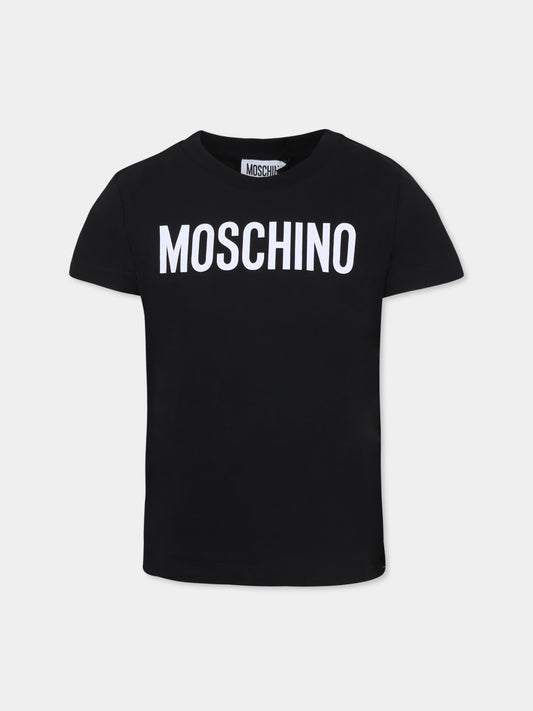 T-shirt nera per bambini con logo,Moschino Kids,HUM05C LBA10 60100