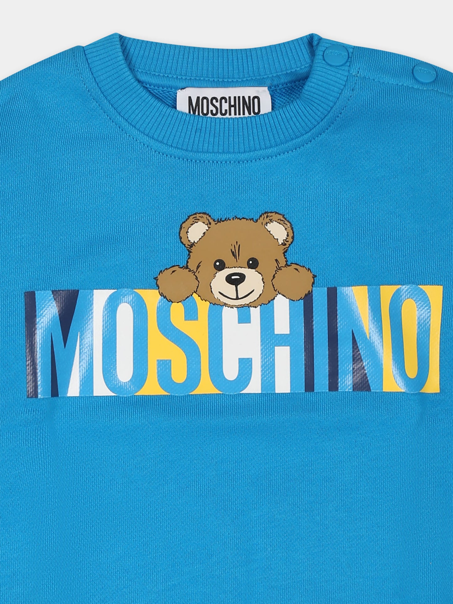 Felpa azzurra per neonato con Teddy Bear,Moschino Kids,M5F03Q LCA52 41047