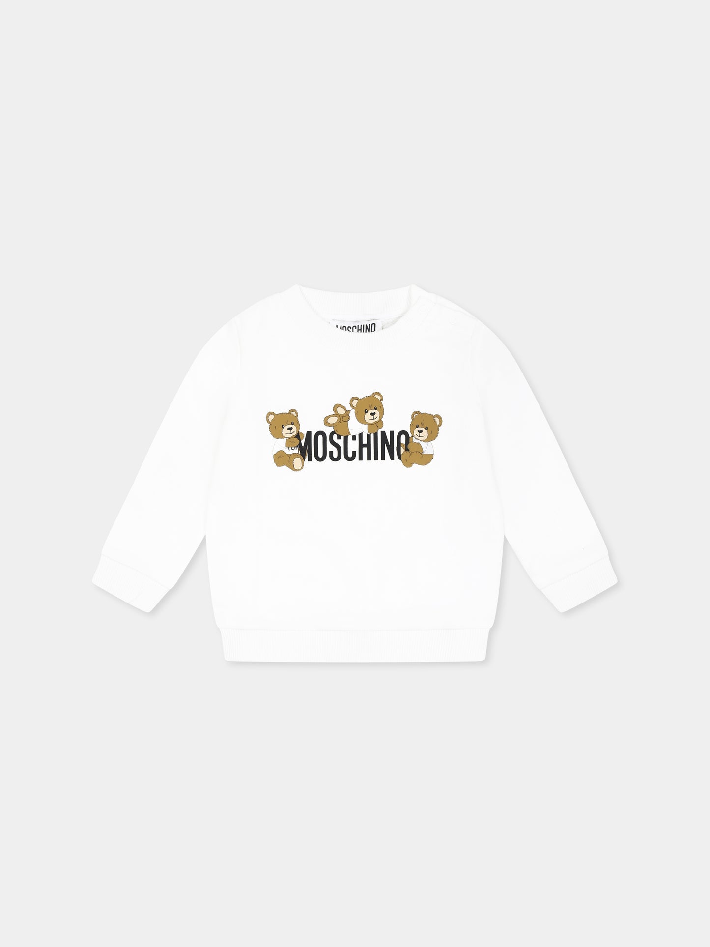 Felpa bianca per neonati con tre Teddy Bears,Moschino Kids,M9F04Q LCA19 10101