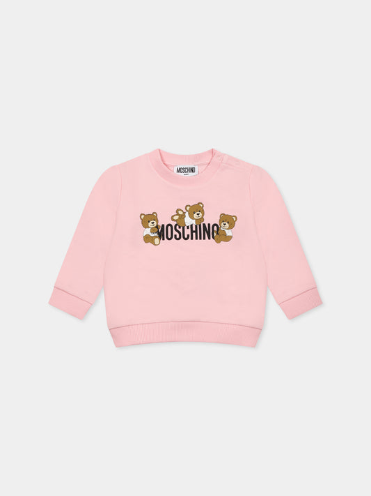 Pink sweatshirt for baby girl with Teddy Bears