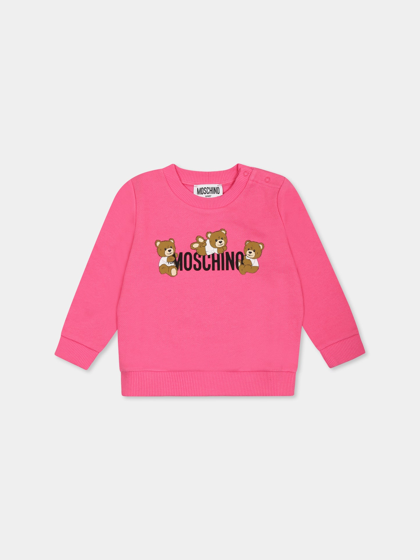 Felpa fucsia per neonata con tre Teddy Bears,Moschino Kids,M9F04Q LCA19 50533