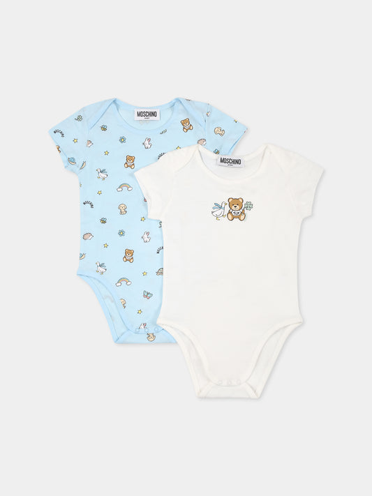 Set body celeste per neonata con Teddy Bear e stampa,Moschino Kids,M9Y017 LABA6 10063
