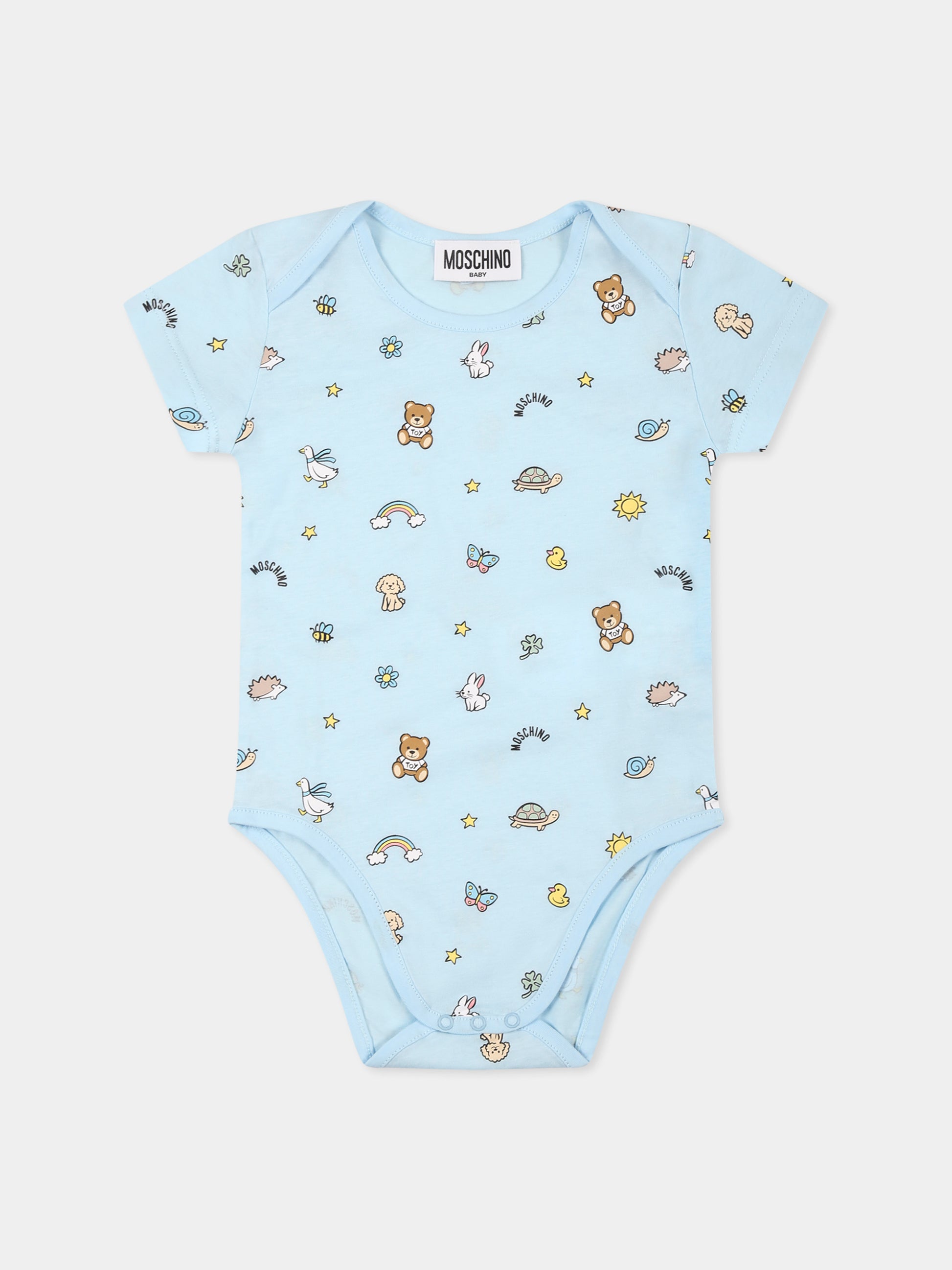 Set body celeste per neonata con Teddy Bear e stampa,Moschino Kids,M9Y017 LABA6 10063