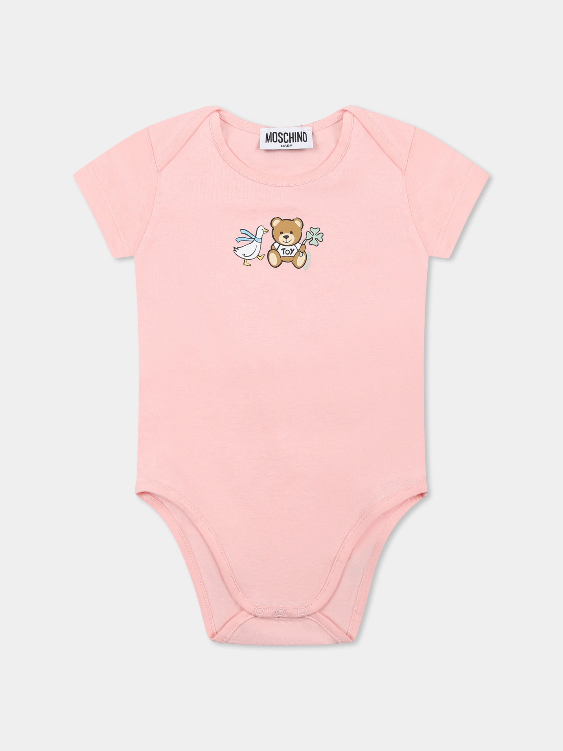 Set body rosa per neonata con Teddy Bear e stampa,Moschino Kids,M9Y017 LABA6 50209