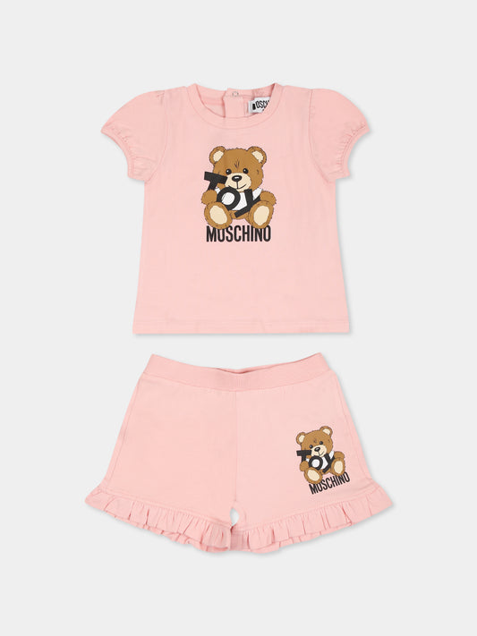 Pink suit for baby girl with Teddy Bear