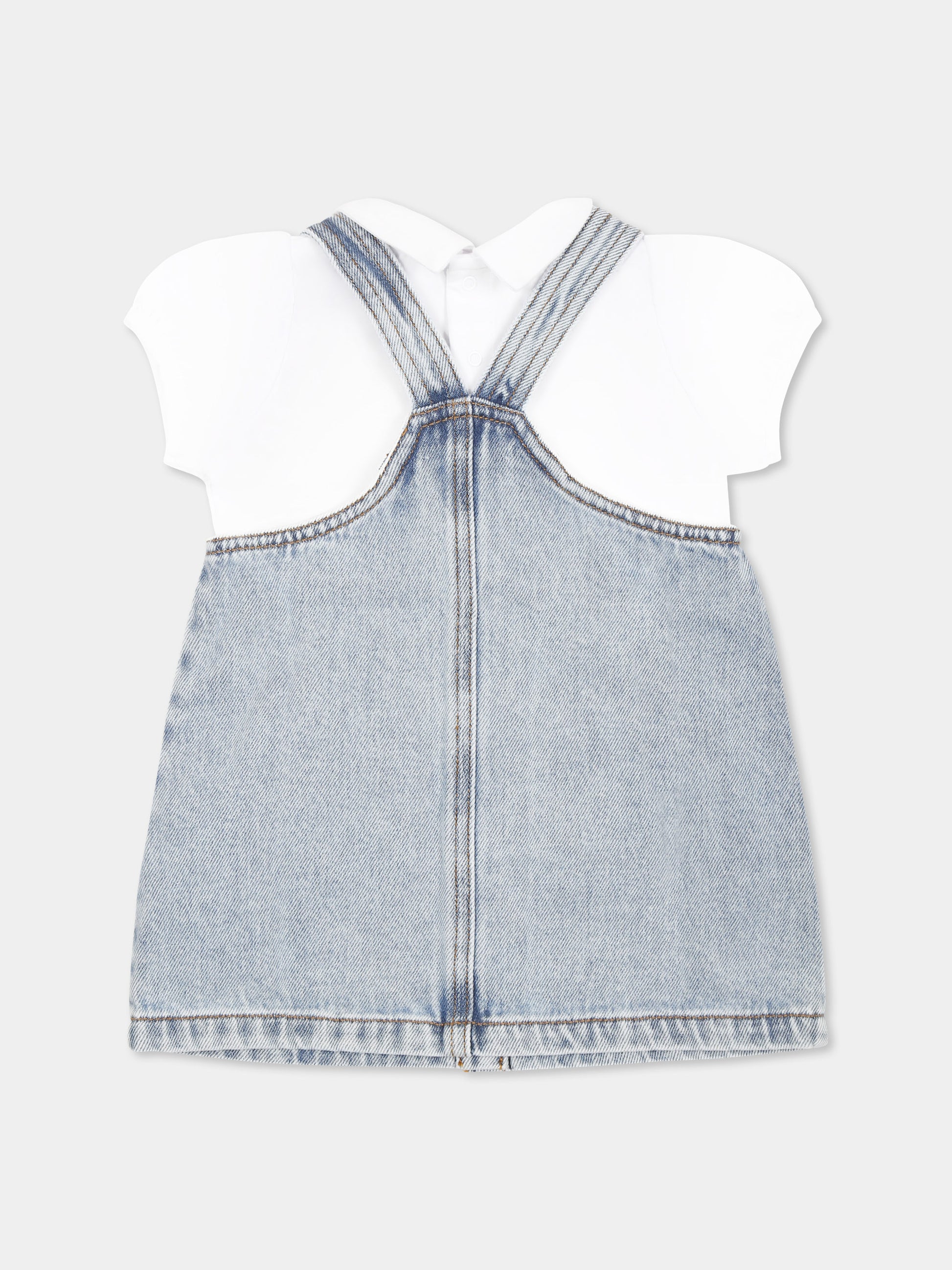 Salopette denim per neonata con Teddy Bear e logo,Moschino Kids,MDG019 L0E08 40186