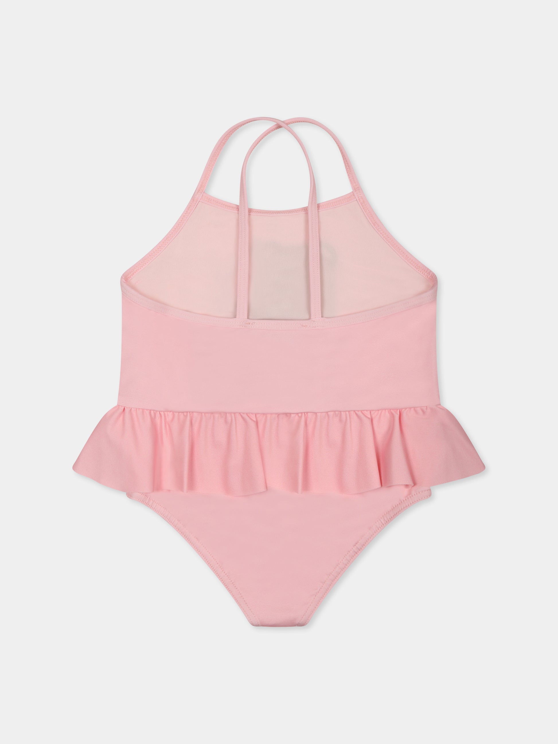 Costume intero rosa per neonata con Teddy Bear e logo nero,Moschino Kids,MDL00S LKA00 50209