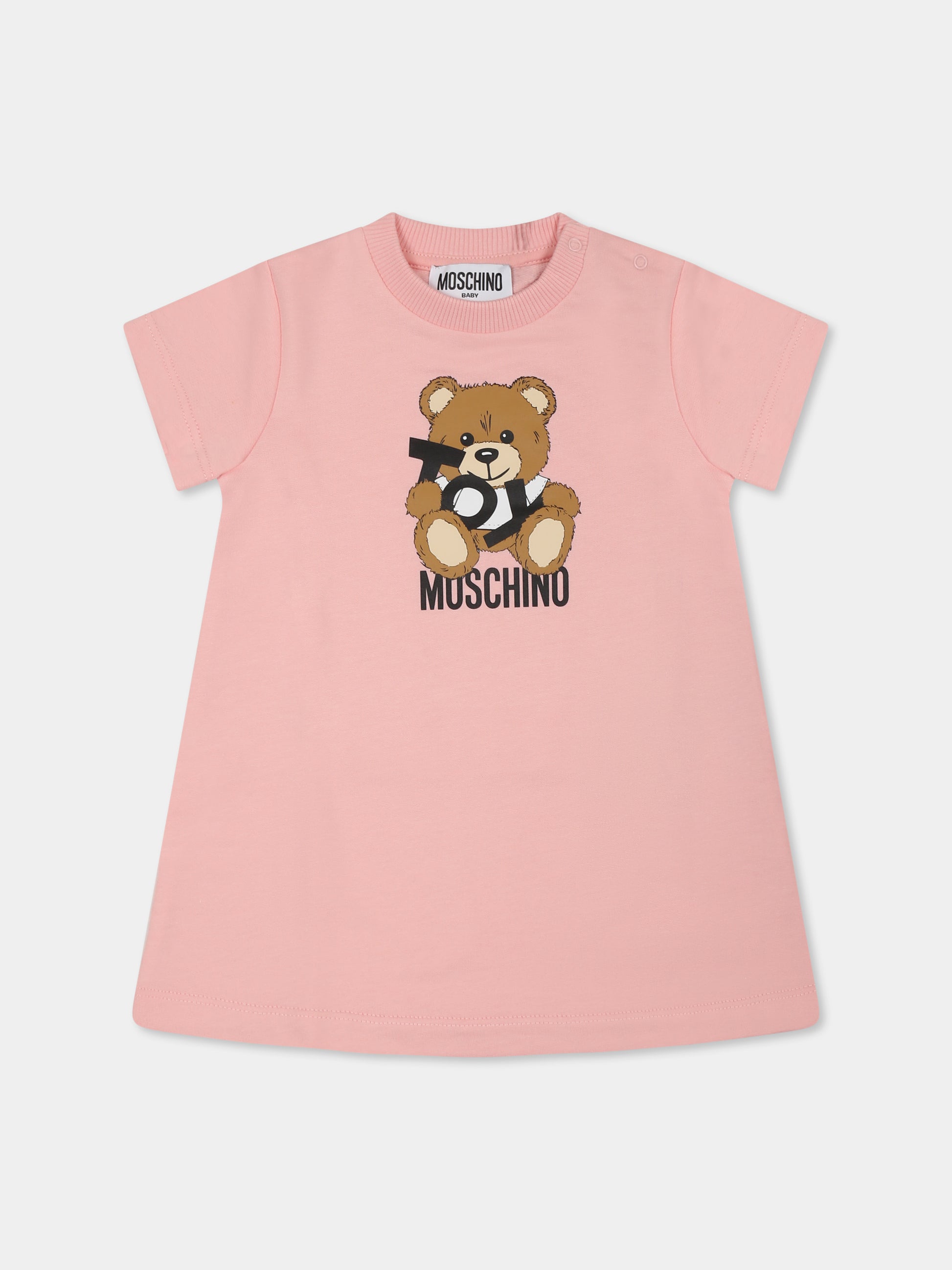 Vestito rosa per neonata con Teddy Bear,Moschino Kids,MDV0C9 LCA19 50209