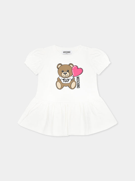 Vestito avorio per neonata con Teddy Bear,Moschino Kids,MDV0CK LBA00 10063
