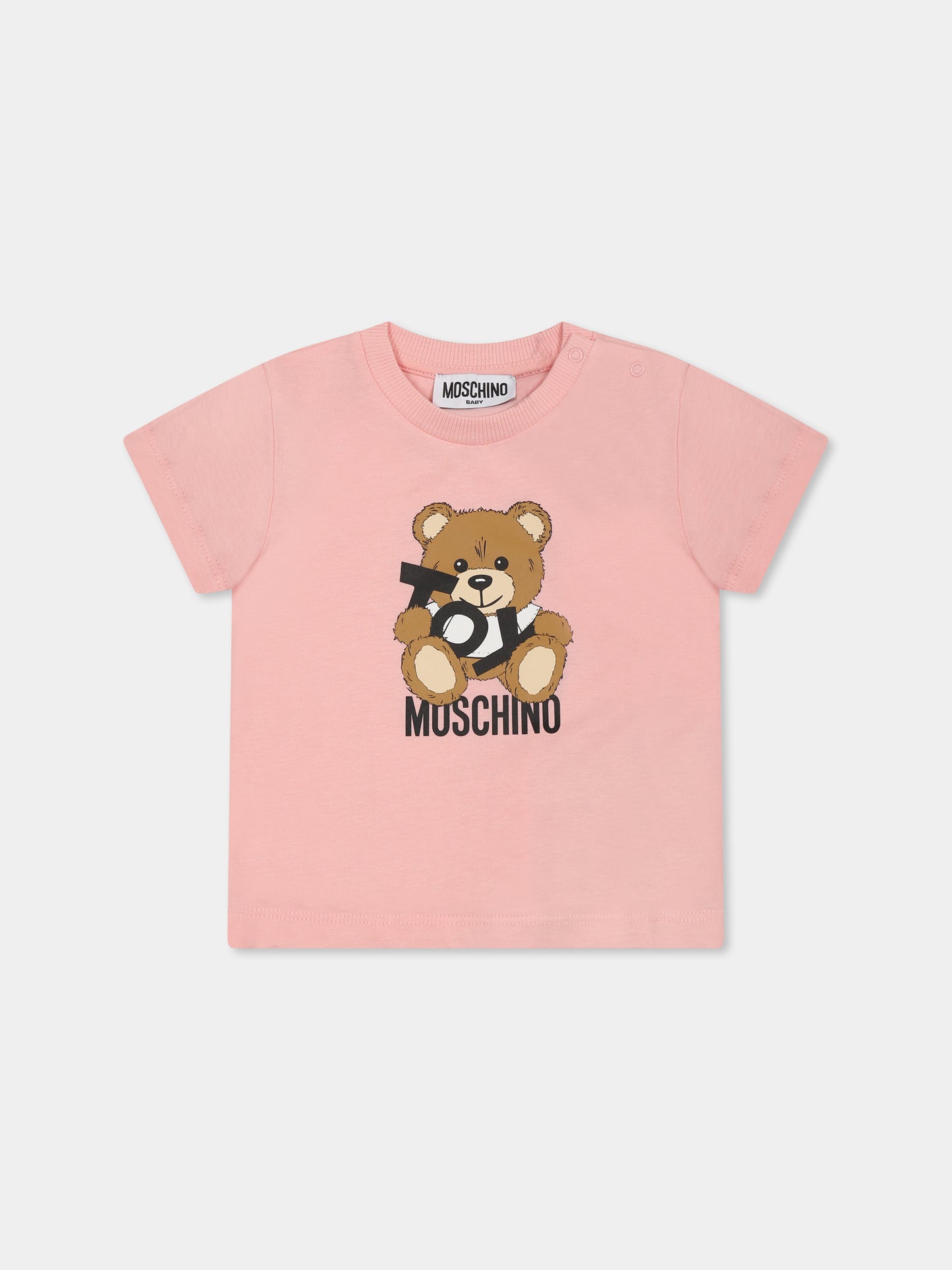 T-shirt rosa per neonata con Teddy Bear,Moschino Kids,MNM047 LAA03 50209