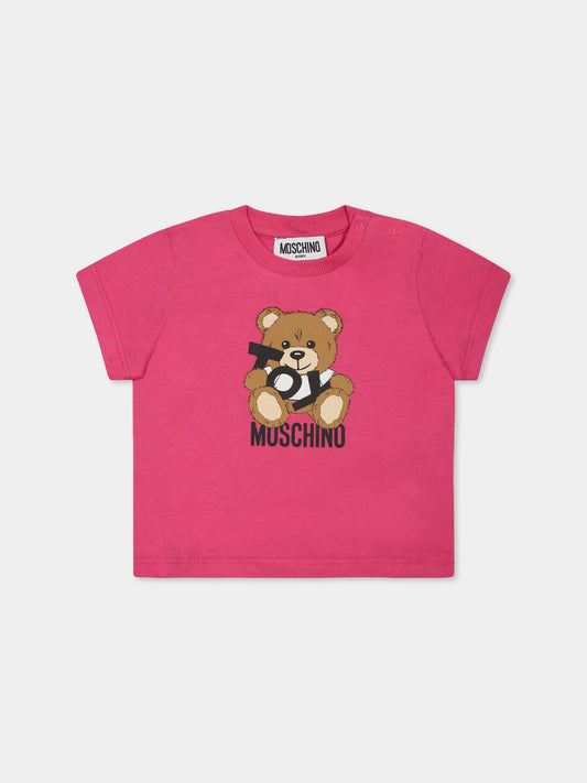 T-shirt fucsia per neonata con Teddy Bear,Moschino Kids,MNM047 LAA03 50533