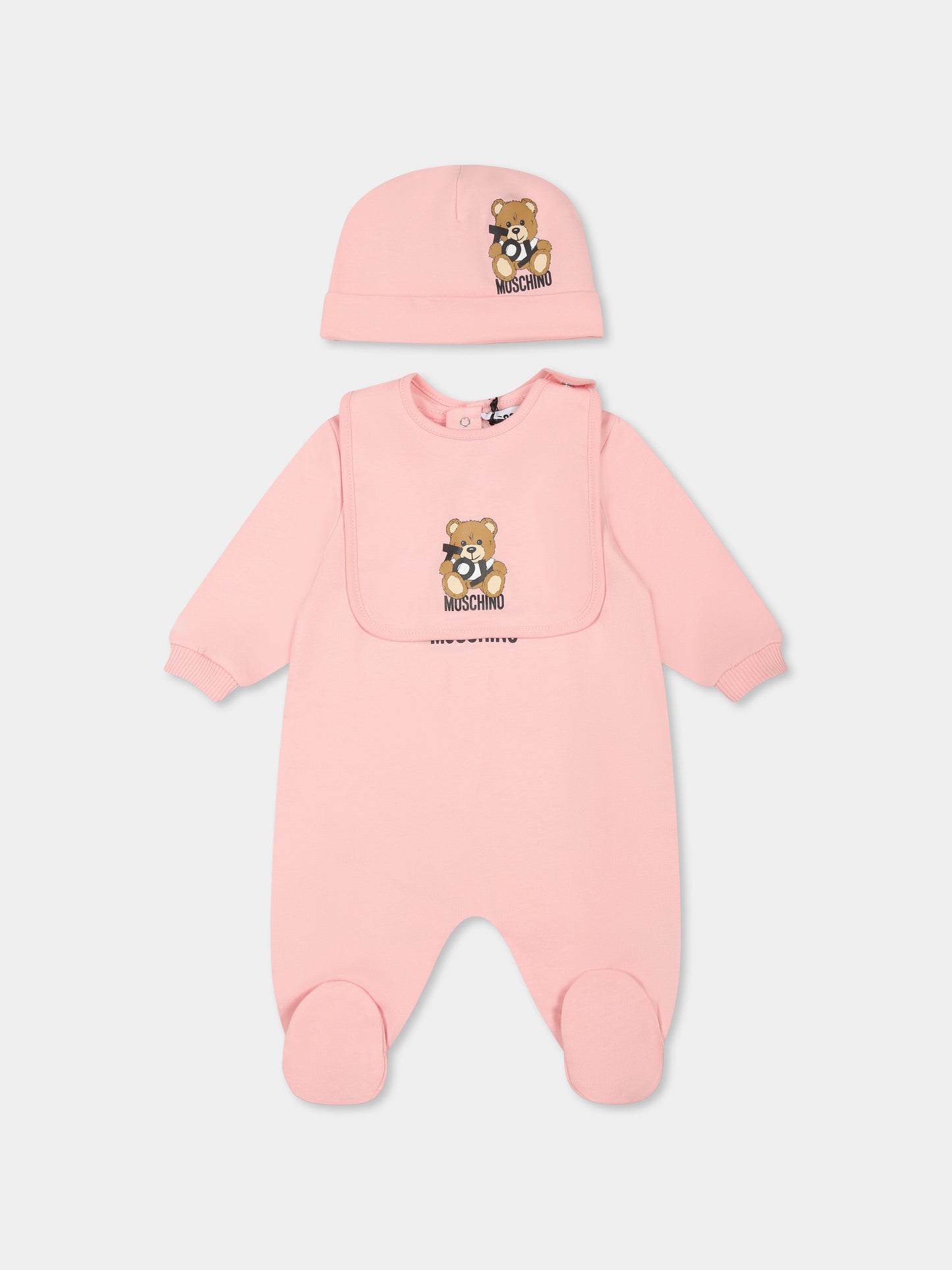 Set rosa per neonata con Teddy Bear e logo,Moschino Kids,MNY04G LCA19 50209