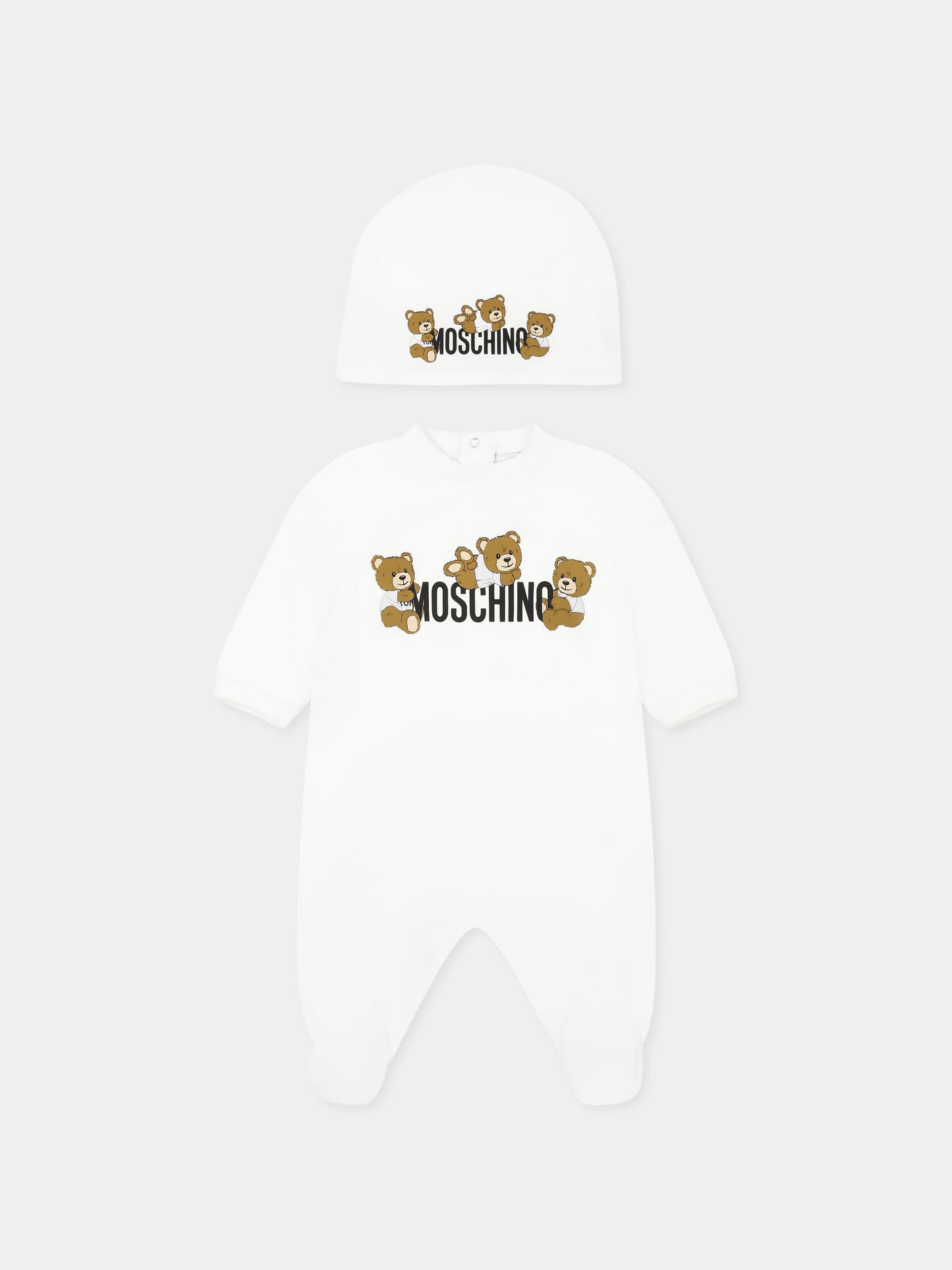 Set tutina bianco per neonati con tre Teddy Bears,Moschino Kids,MOY05Z LAA03 10101