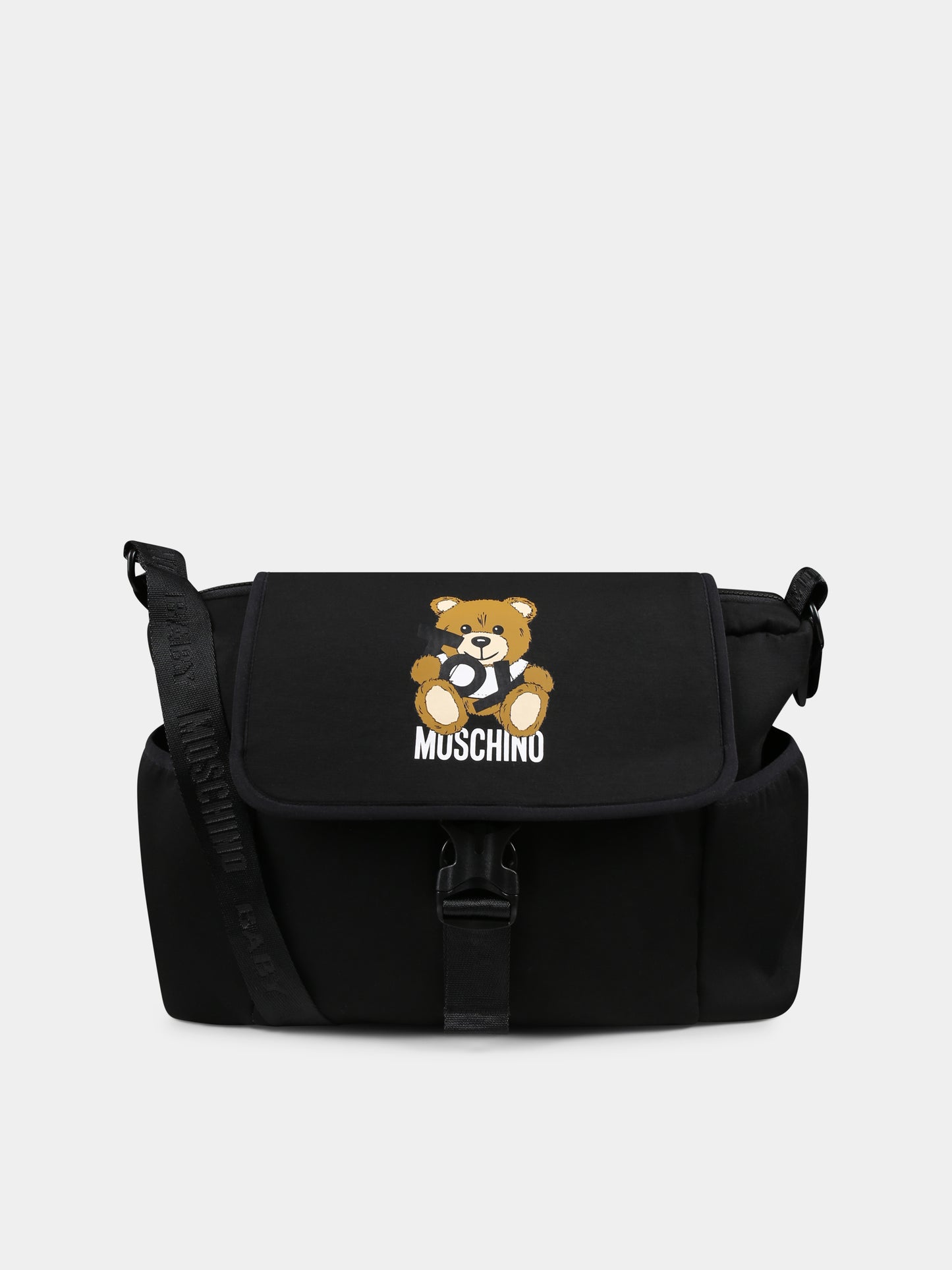 Black mom bag for babykids with Teddy Bear and logo