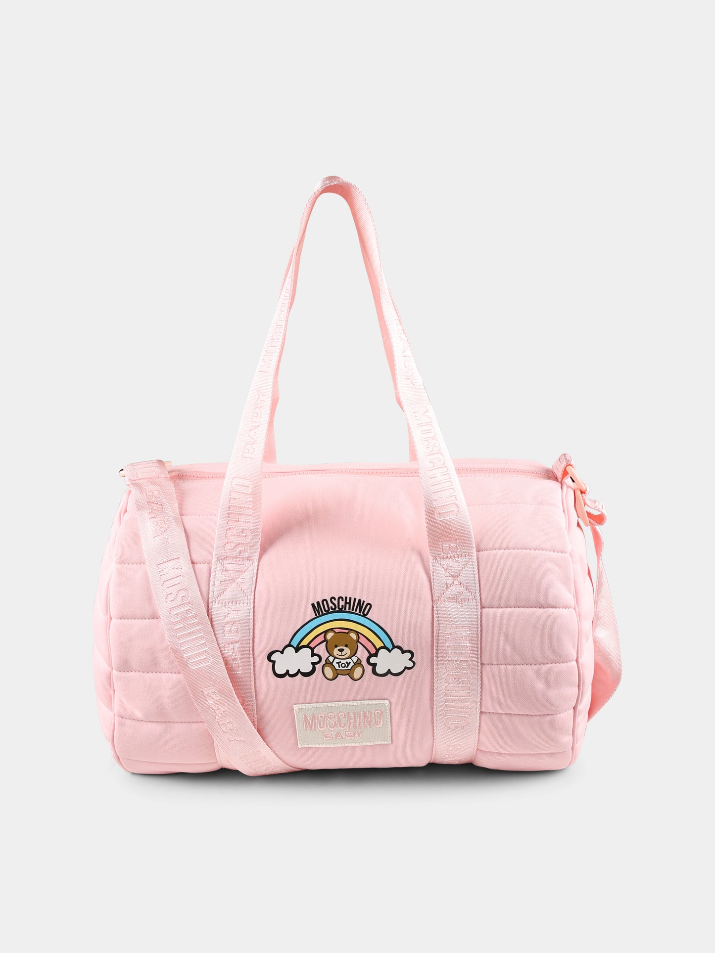 Borsa mamma rosa per neonata con Teddy Bear e arcobaleno,Moschino Kids,MPX03P LCA26 50209