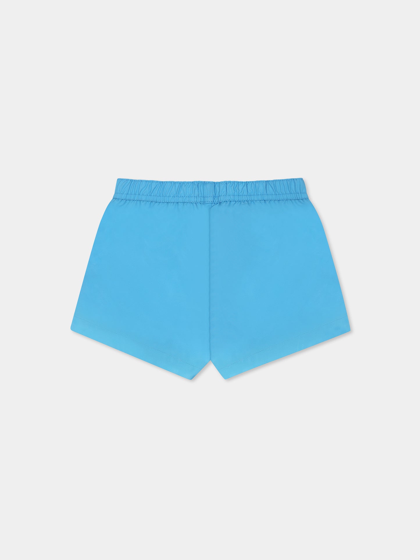 Light blue swimsuit shorts for baby boy with Teddy Bear and logo