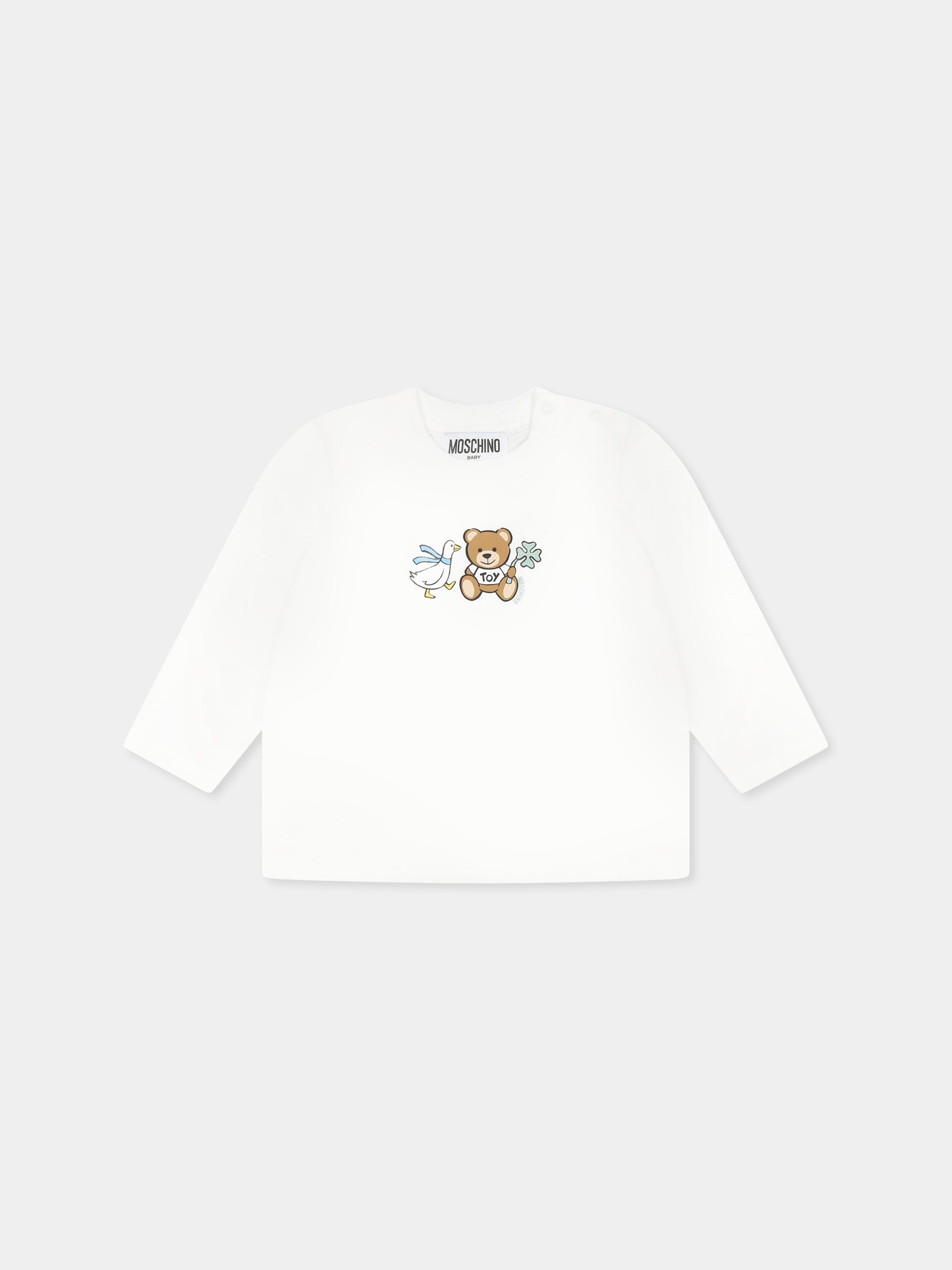 T-shirt avorio per neonati con Teddy Bear e oca,Moschino Kids,MTO00R LAA03 10063
