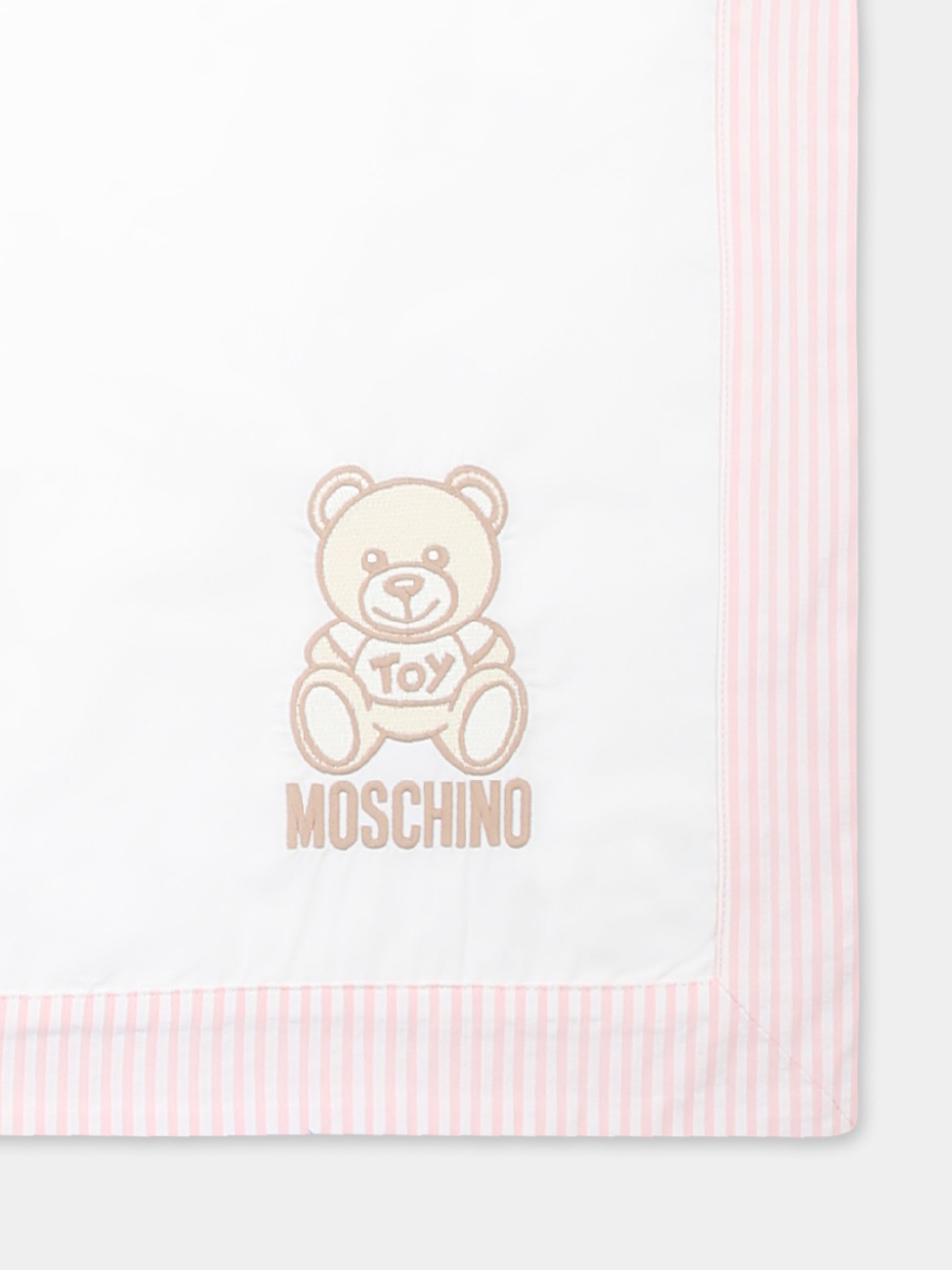 Coperta bianca per neonata con Teddy Bear e logo,Moschino Kids,MUB00I LLA10 84324