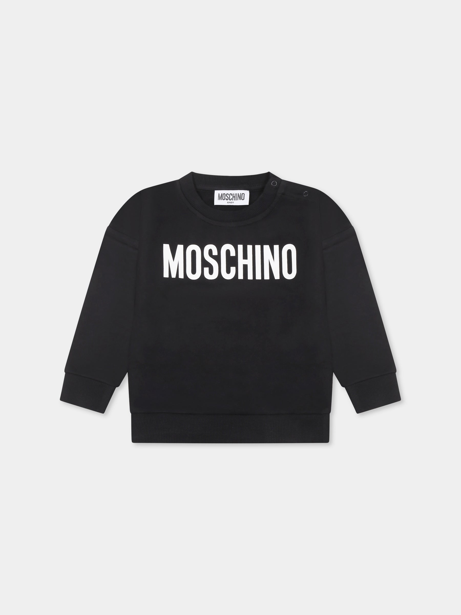 Felpa nera per neonati con logo,Moschino Kids,MUF05V LCA19 60100