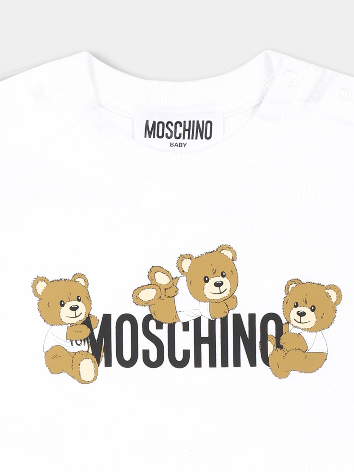 T-shirt bianca per neonati con tre Teddy Bears,Moschino Kids,MUM04A LAA03 10101